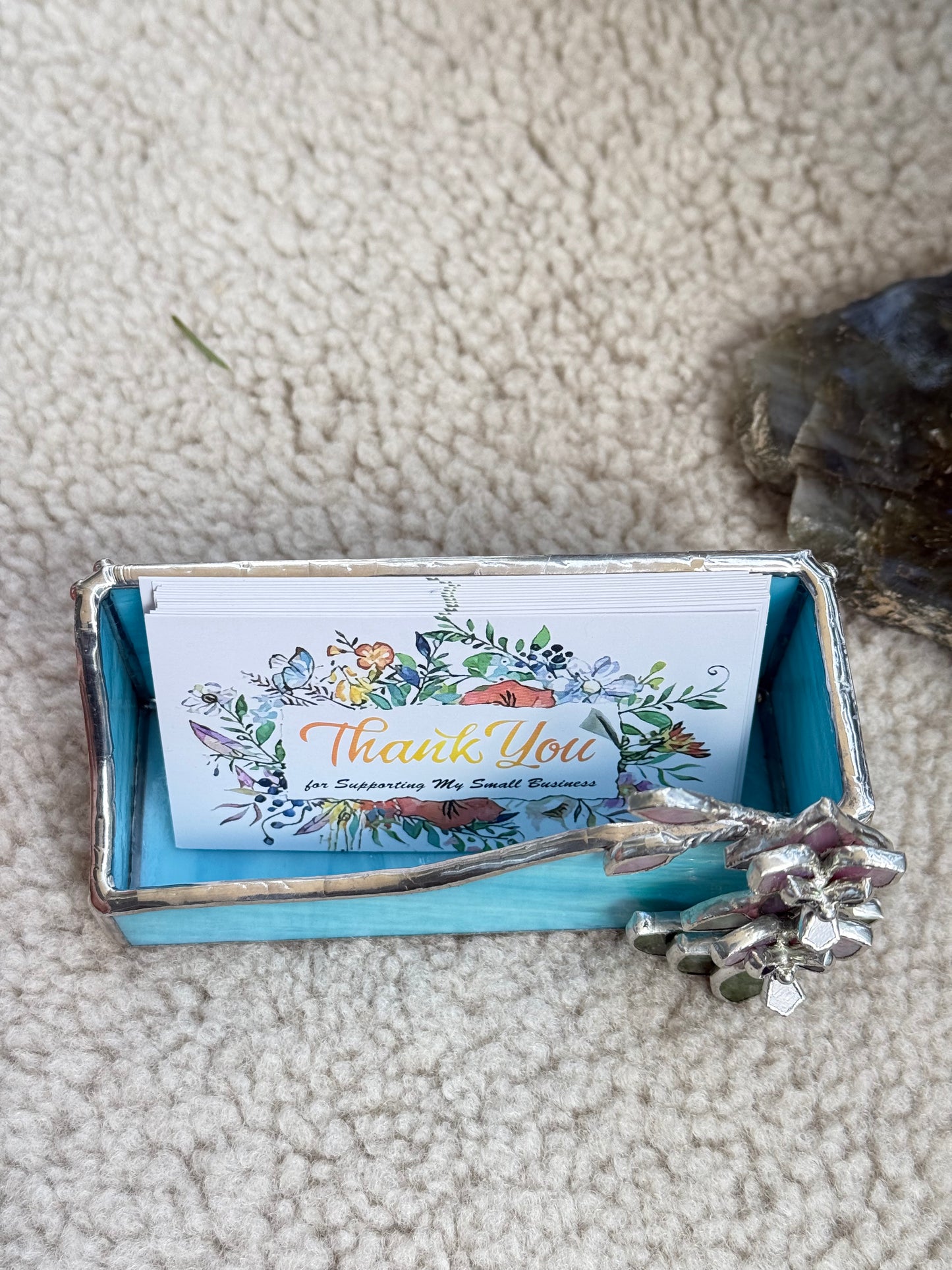 " . CHOOSE COLOR Business Card Holder with orchid”, stained glass art, floral decor, wedding decorations, interior, Mother’s Day gift