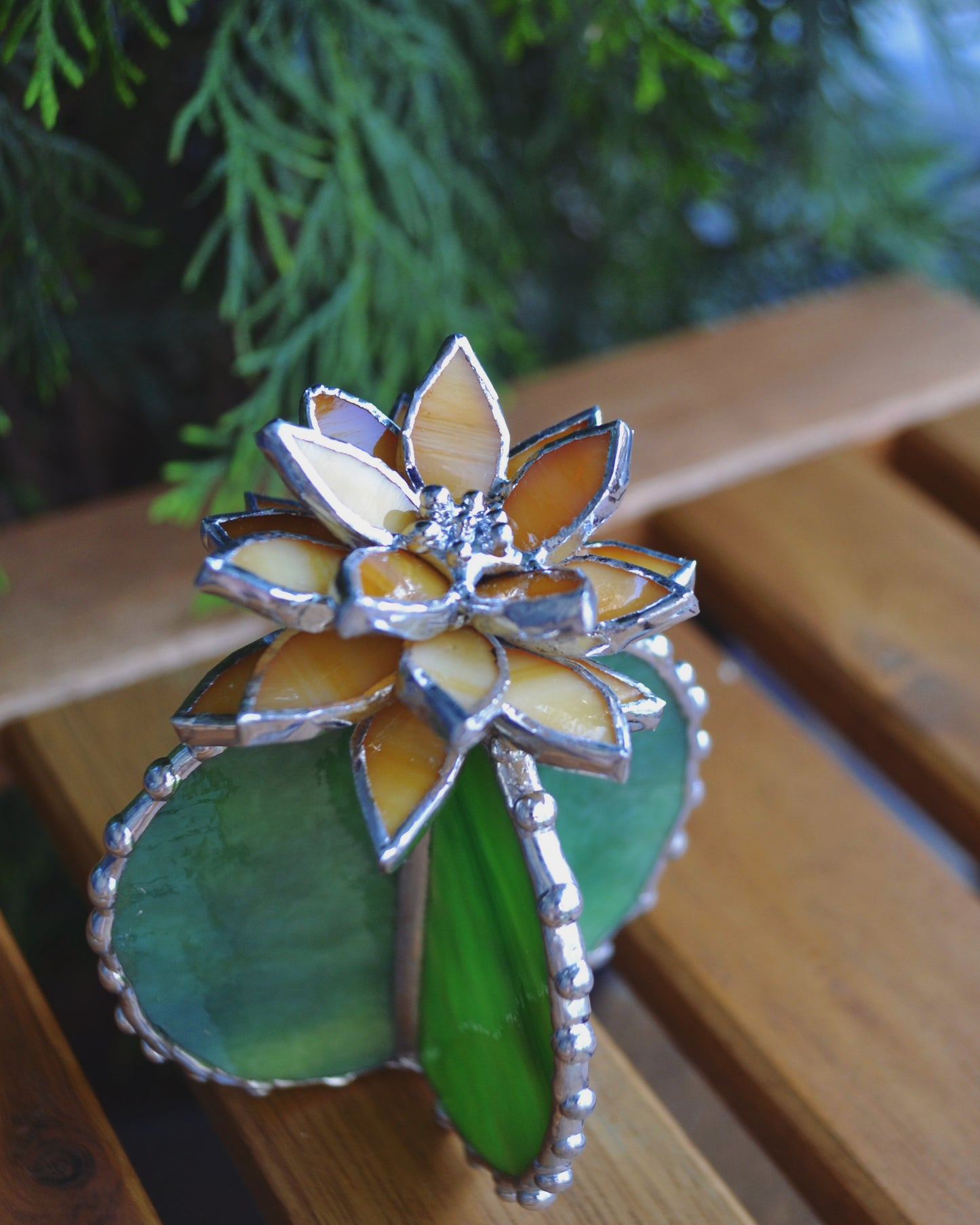 "Cactus XL blooming". Stained glass, Succulent 3D, Echeveria, everlasting plant for flower pot