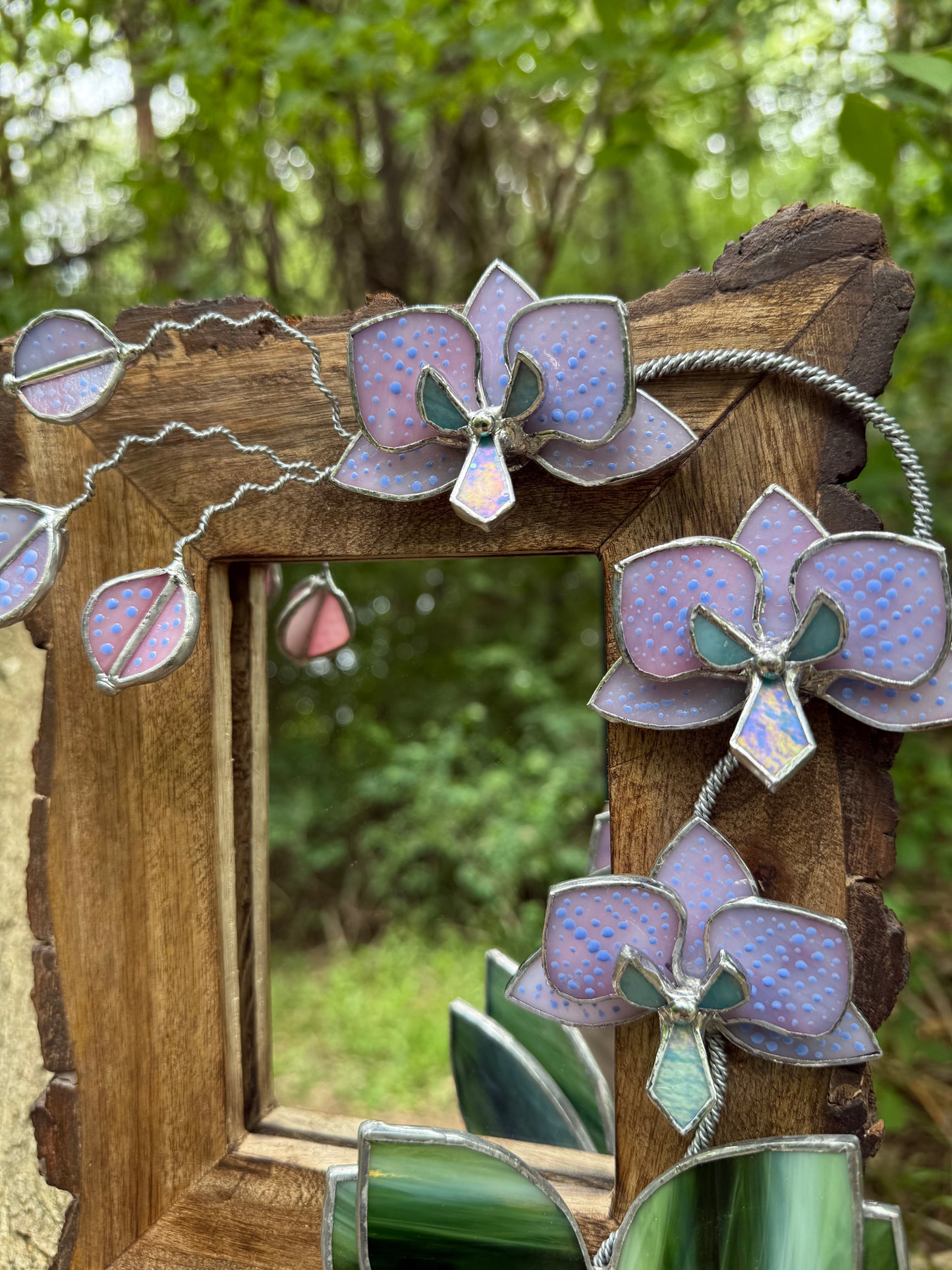 " . Dusty Pink with pattern Orchid Mirror”, Stained glass flower Wall window table decor, Suncatcher, Home wedding Decor, Christmas gift, available new