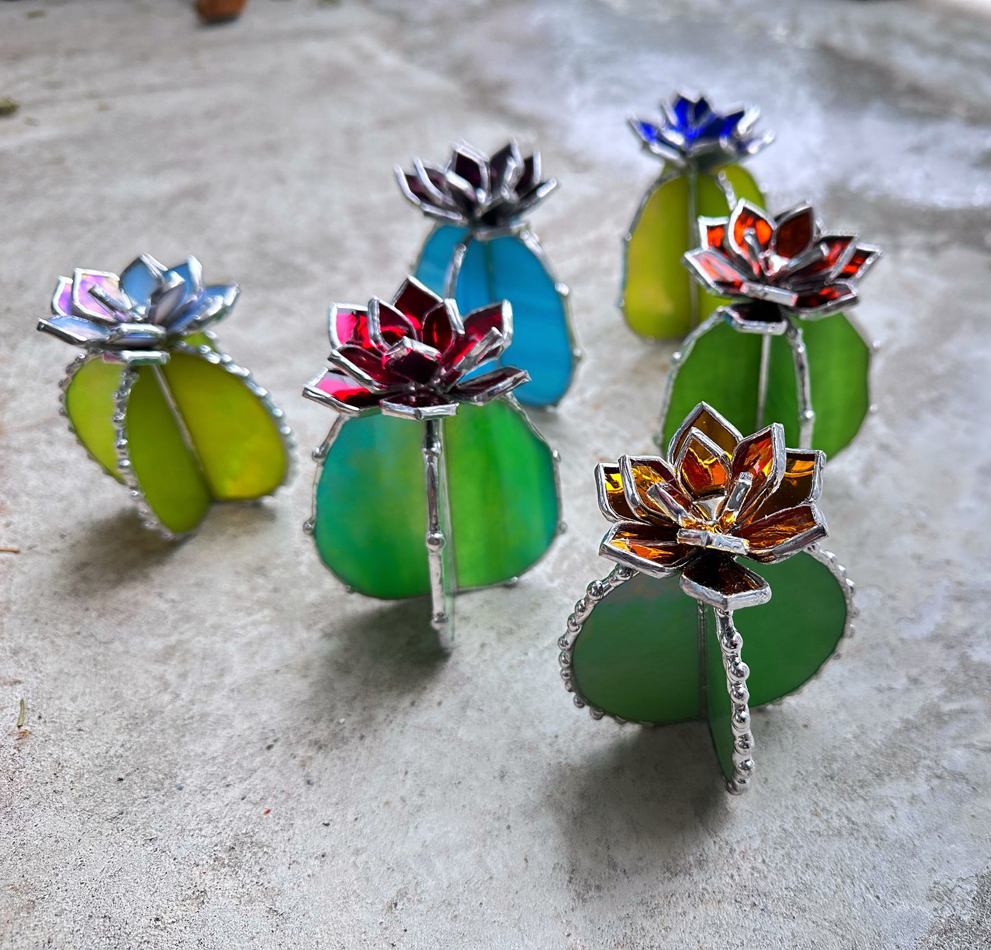 "Cactus XL SELECT FLOWER and BASE", Stained glass, Succulent 3D Cacti house plant for flower pot Sun catcher glass art wedding