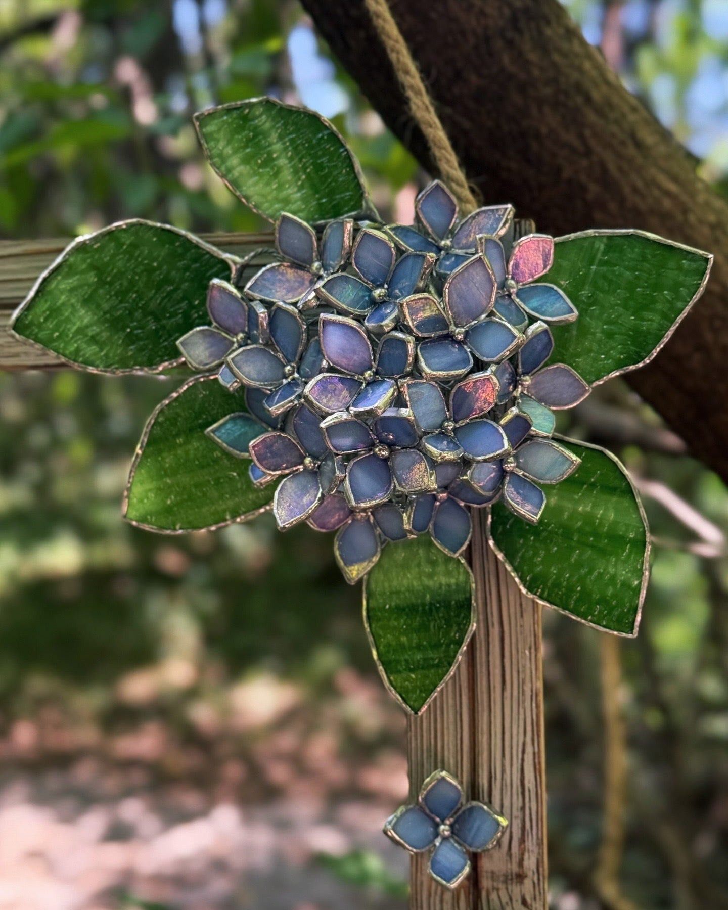 " . Amethyst Blue lavender iridescent Hydrangea Flower Mirror, Stained glass Wedding Wall Decor, Christmas gift, Suncatcher