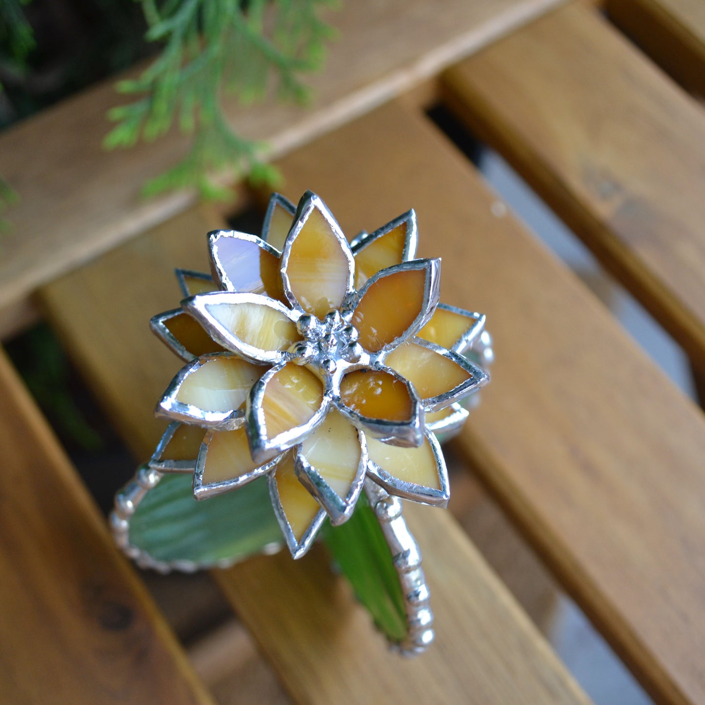 "Cactus XL blooming". Stained glass, Succulent 3D, Echeveria, everlasting plant for flower pot
