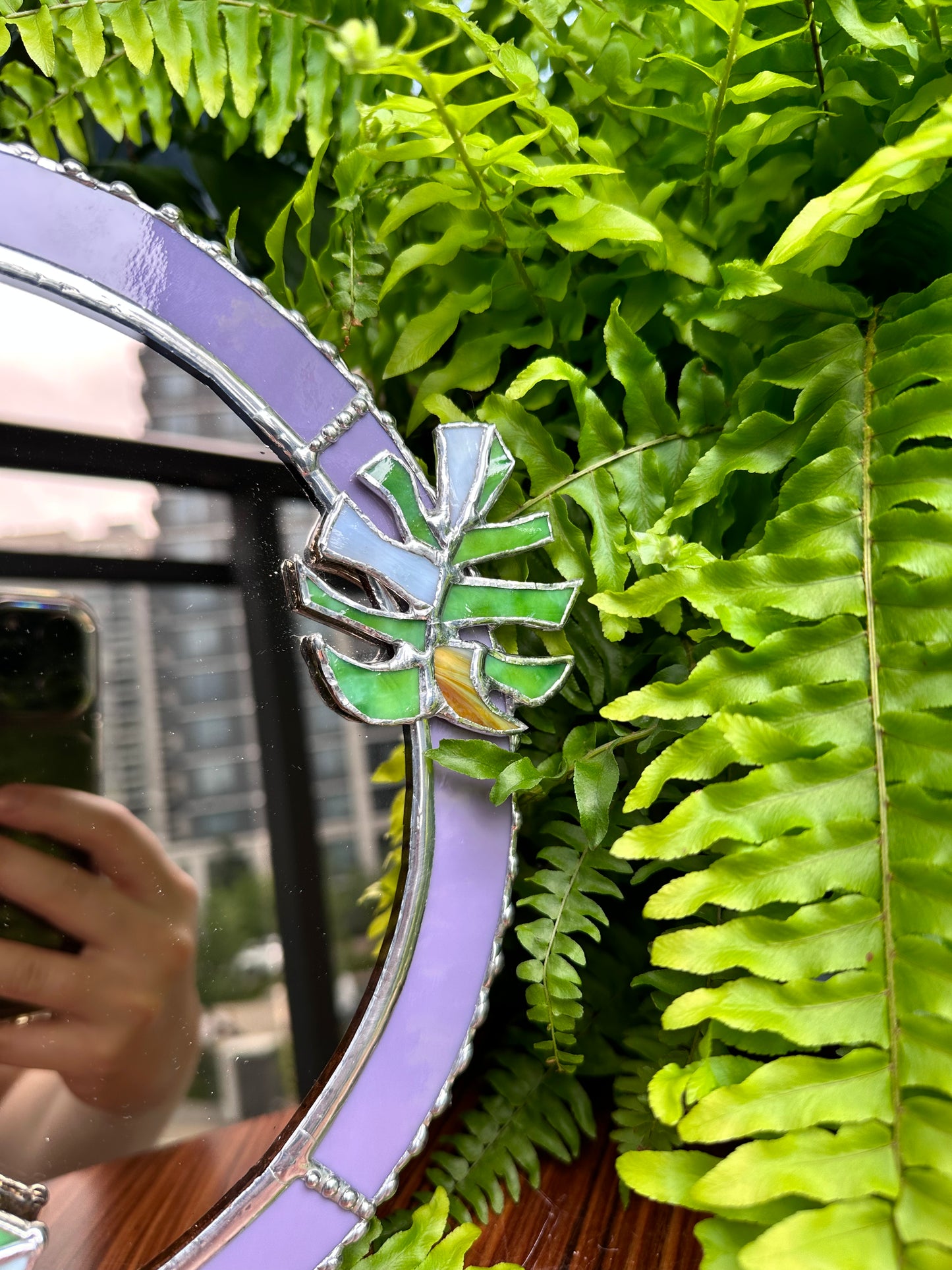 " . Blooming Monstera' Stained glass flower Mirror, Suncatcher, Art