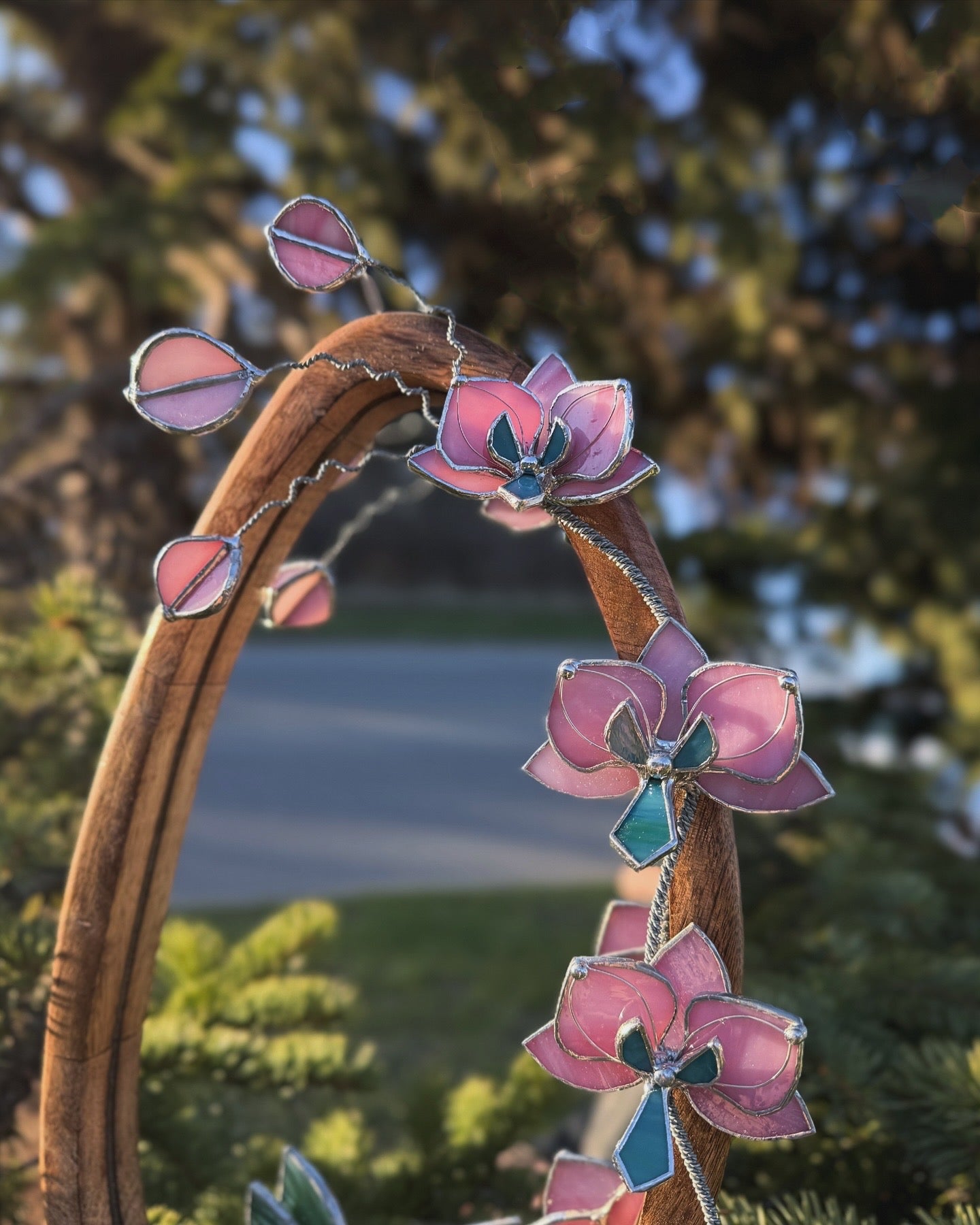 " . Bright Pink Orchid Mirror”, Stained glass flower Wall decor, Suncatcher, Home wedding Decor, Christmas gift, available