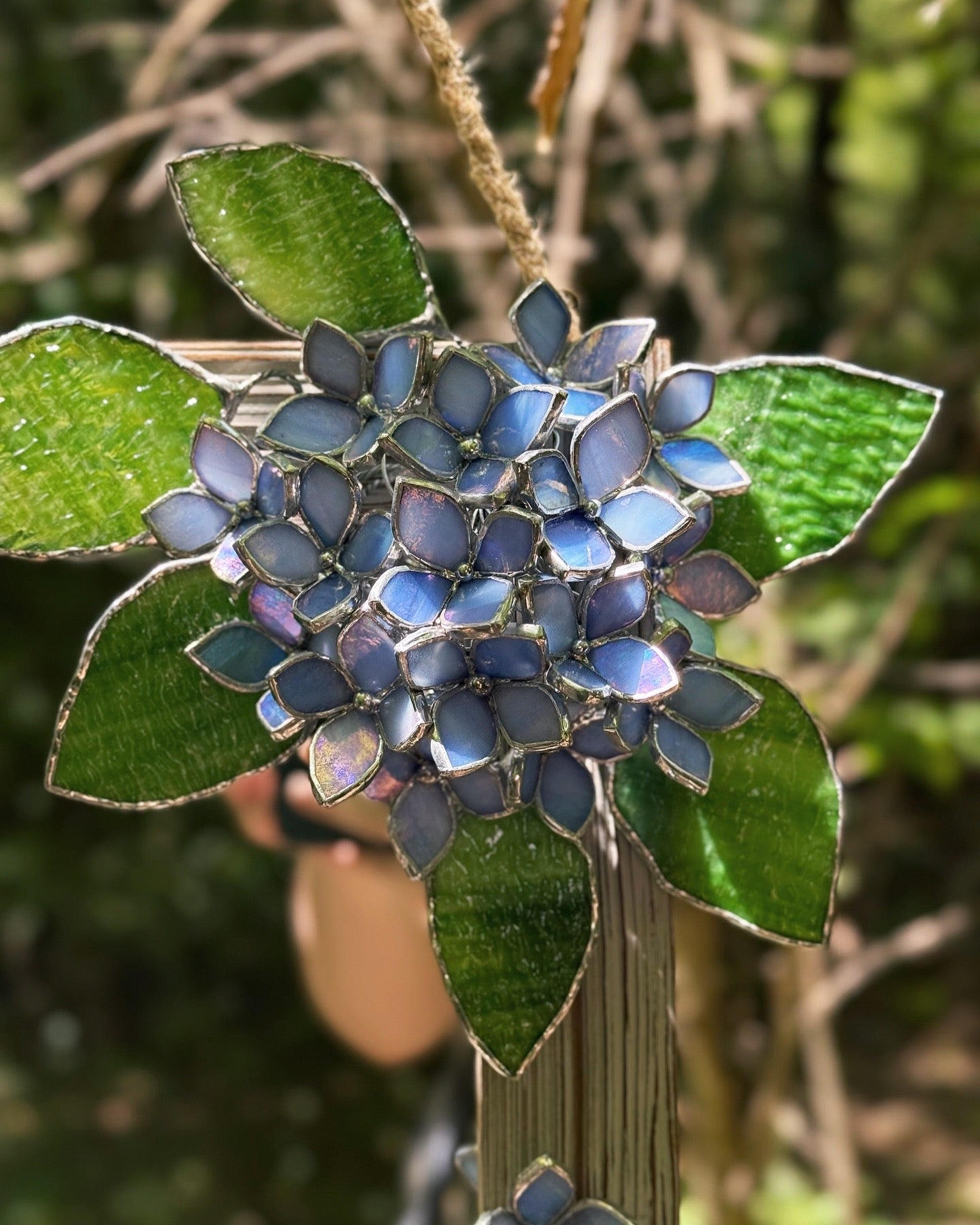 " . Amethyst Blue lavender iridescent Hydrangea Flower Mirror, Stained glass Wedding Wall Decor, Christmas gift, Suncatcher