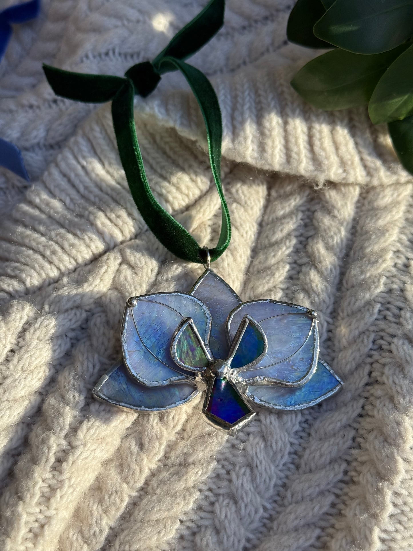 " . Orchid flower Lavender irid, Stained glass Decorative ORNAMENT, Christmas decoration, Suncatcher