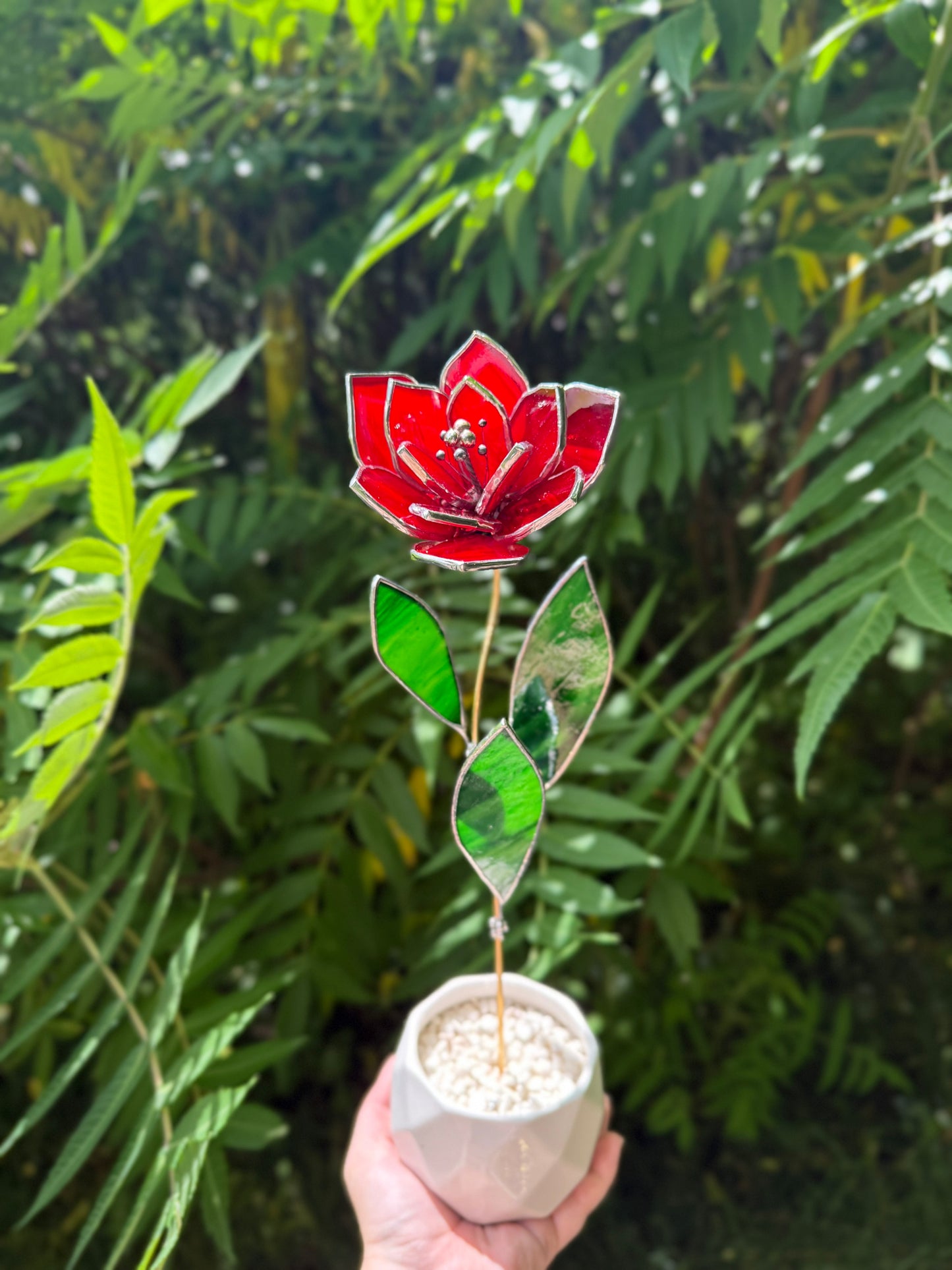 " . Ruby Red Tulip" Stained glass tropical flower Suncatcher 3D, Table plant cactus Home wedding decor, Christmas gift