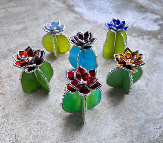 " . Cactus XL SELECT FLOWER and BASE", Stained glass, Succulent 3D Cacti house plant for flower pot Sun catcher glass art wedding