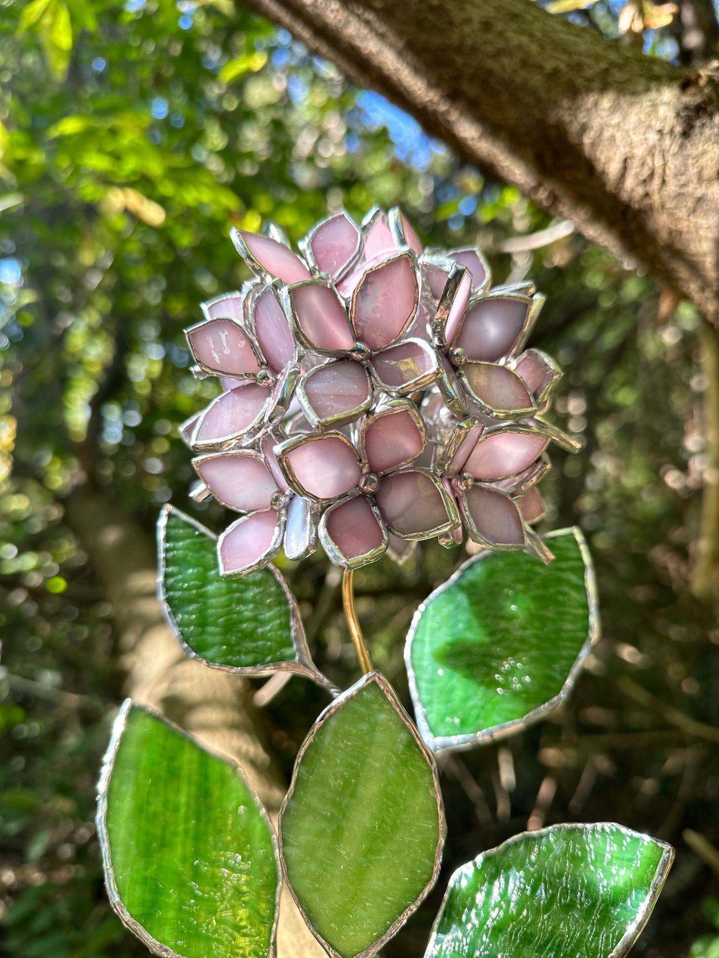 " . CHOOSE COLOR Hydrangea with pot”, Stained glass tropical flower 3D, Sun catcher, Table plant, Garden stick, Outdoor and gardening decor