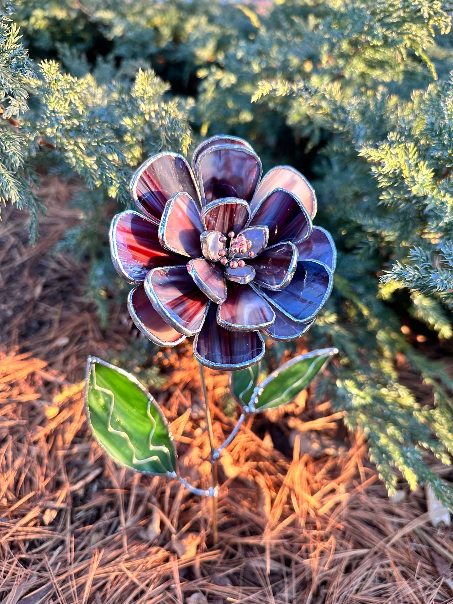 " . Marble Peony" Stained glass tropical flower 3D, Sun catcher, Table plant decor, Garden stake, wedding decor, Christmas gift