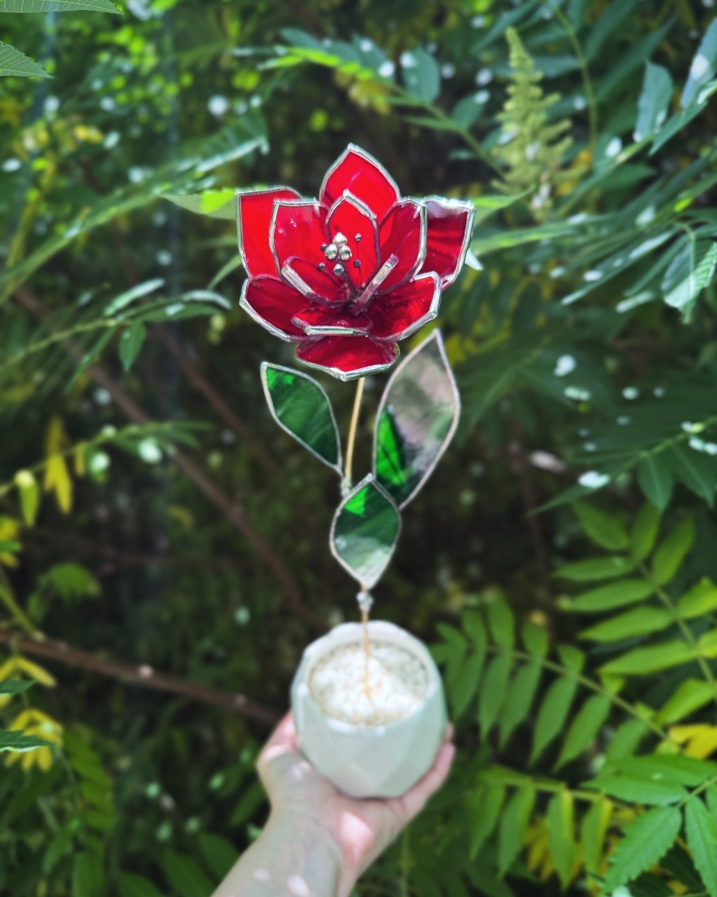 " . Ruby Red Tulip" Stained glass tropical flower Suncatcher 3D, Table plant cactus Home wedding decor, Christmas gift