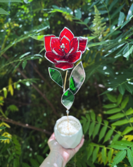 " . Ruby Red Tulip" Stained glass tropical flower Suncatcher 3D, Table plant cactus Home wedding decor, Christmas gift sale