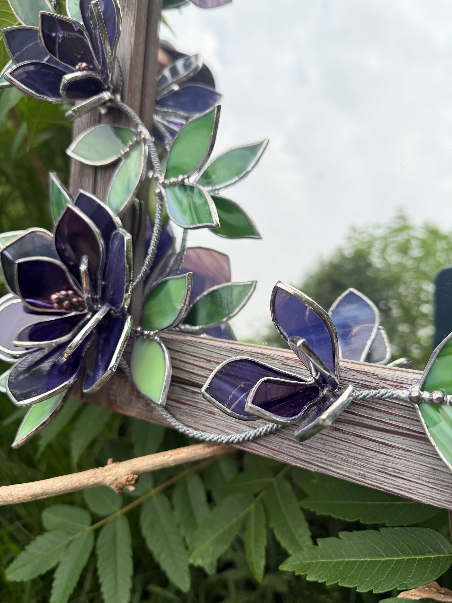 " . Amethyst translucent Magnolia Flower Mirror, Stained glass Wedding Wall Decor Christmas gift, Suncatcher