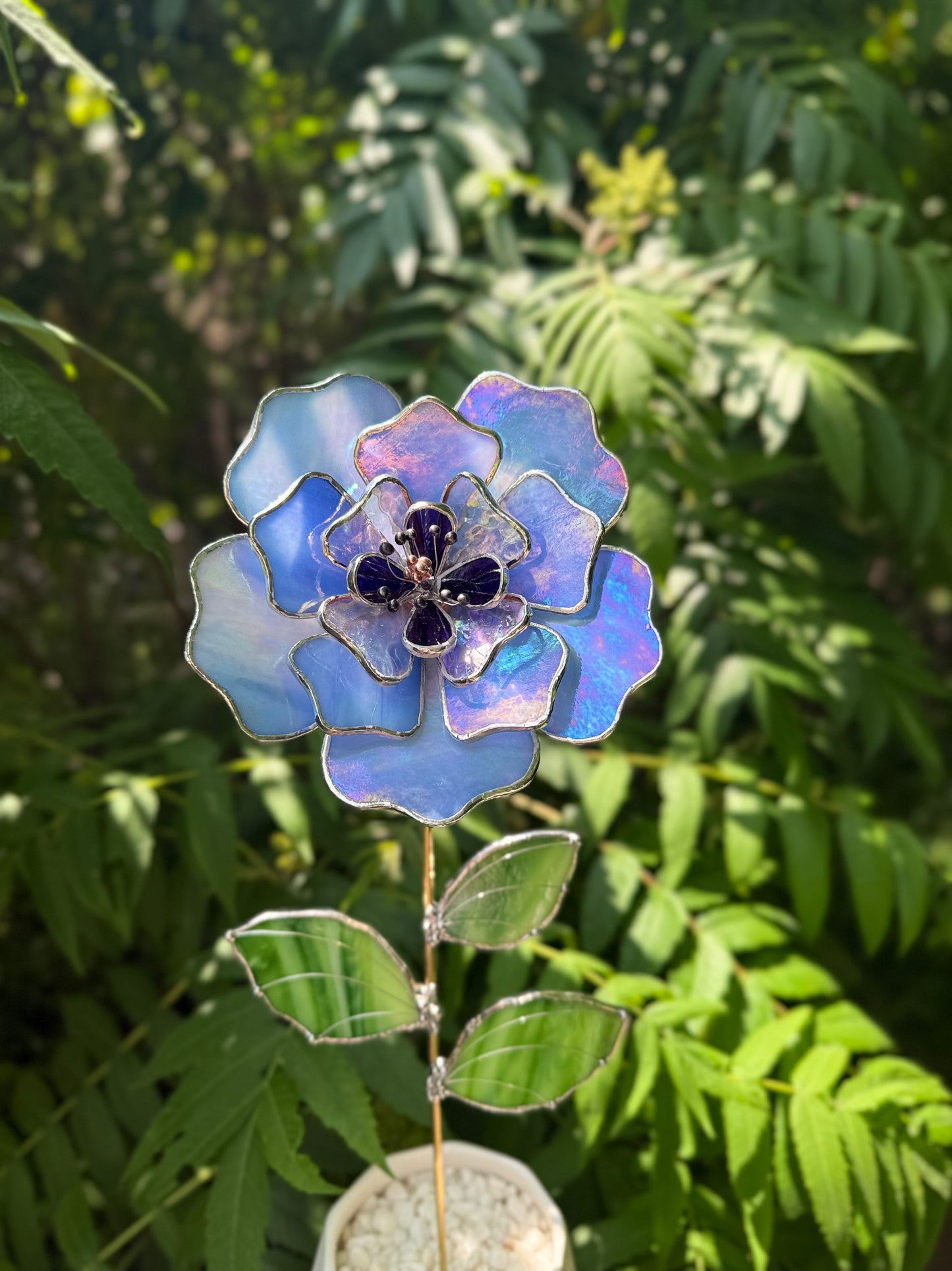 " . Blue lavender Peony Iridescent" Stained glass tropical flower 3D, Sun catcher, Table plant, Garden stake, wedding decor, Christmas gift, available new
