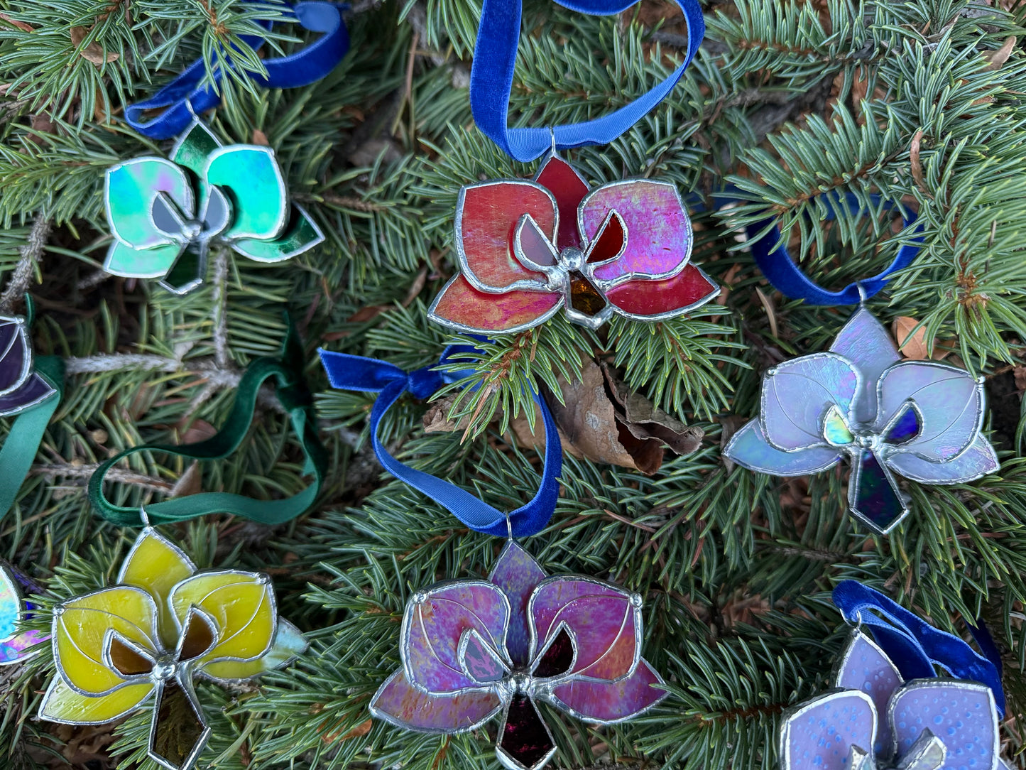 " . CHOOSE COLOR Orchid Flower Christmas ornament, Stained glass Holiday decor, Handmade art plant