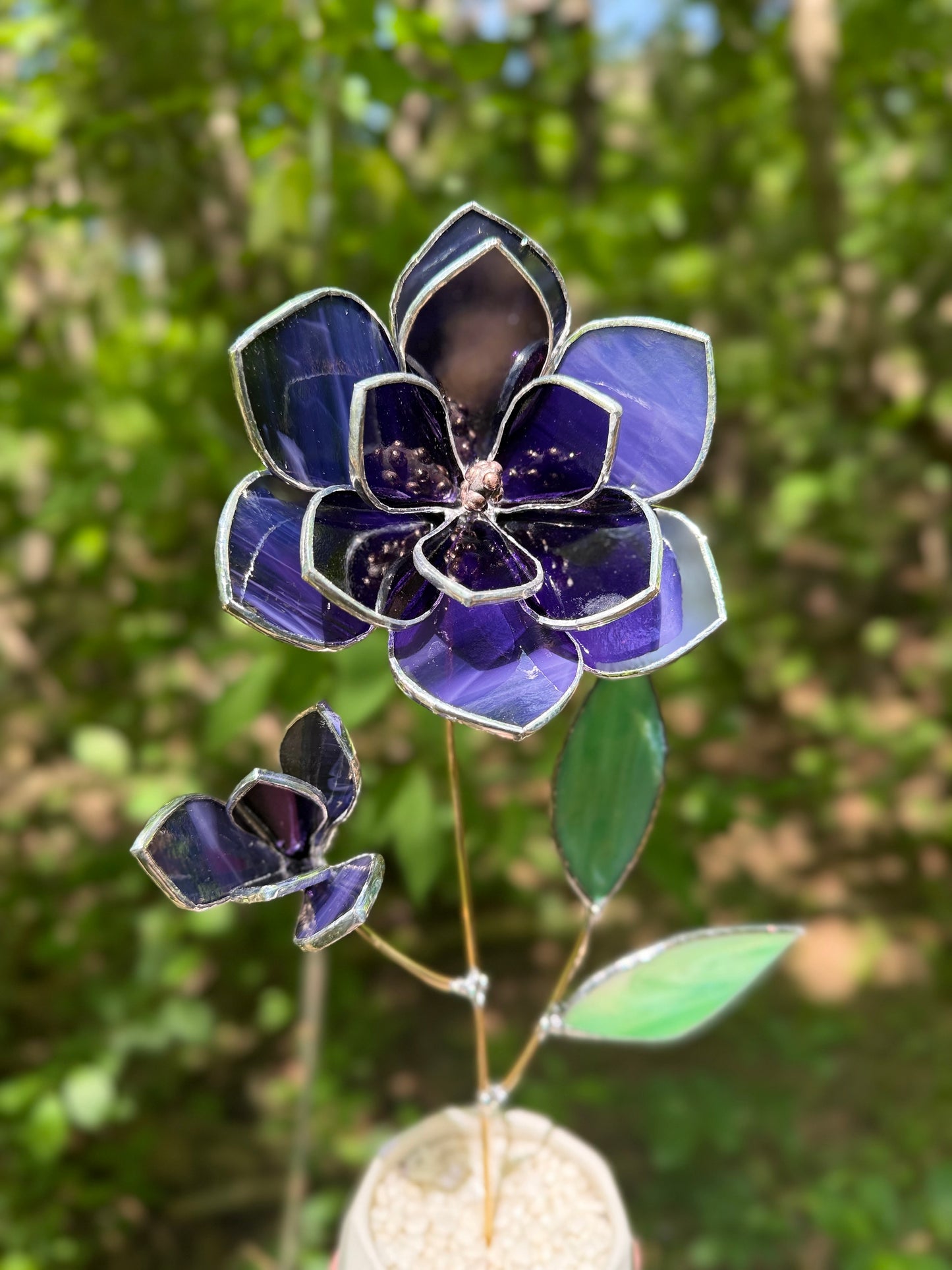 " . Amethyst Magnolia flower with a bud", Stained glass tropical flower 3D, Sun catcher, Table plant decor, wedding Christmas gift