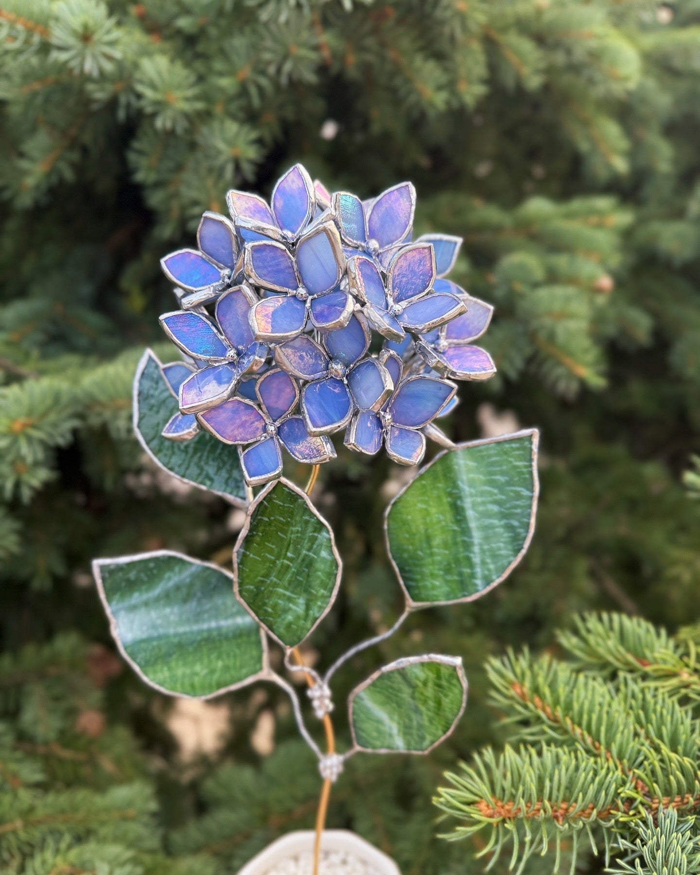 " . CHOOSE COLOR Hydrangea with pot”, Stained glass tropical flower 3D, Sun catcher, Table plant, Garden stick, Outdoor and gardening decor