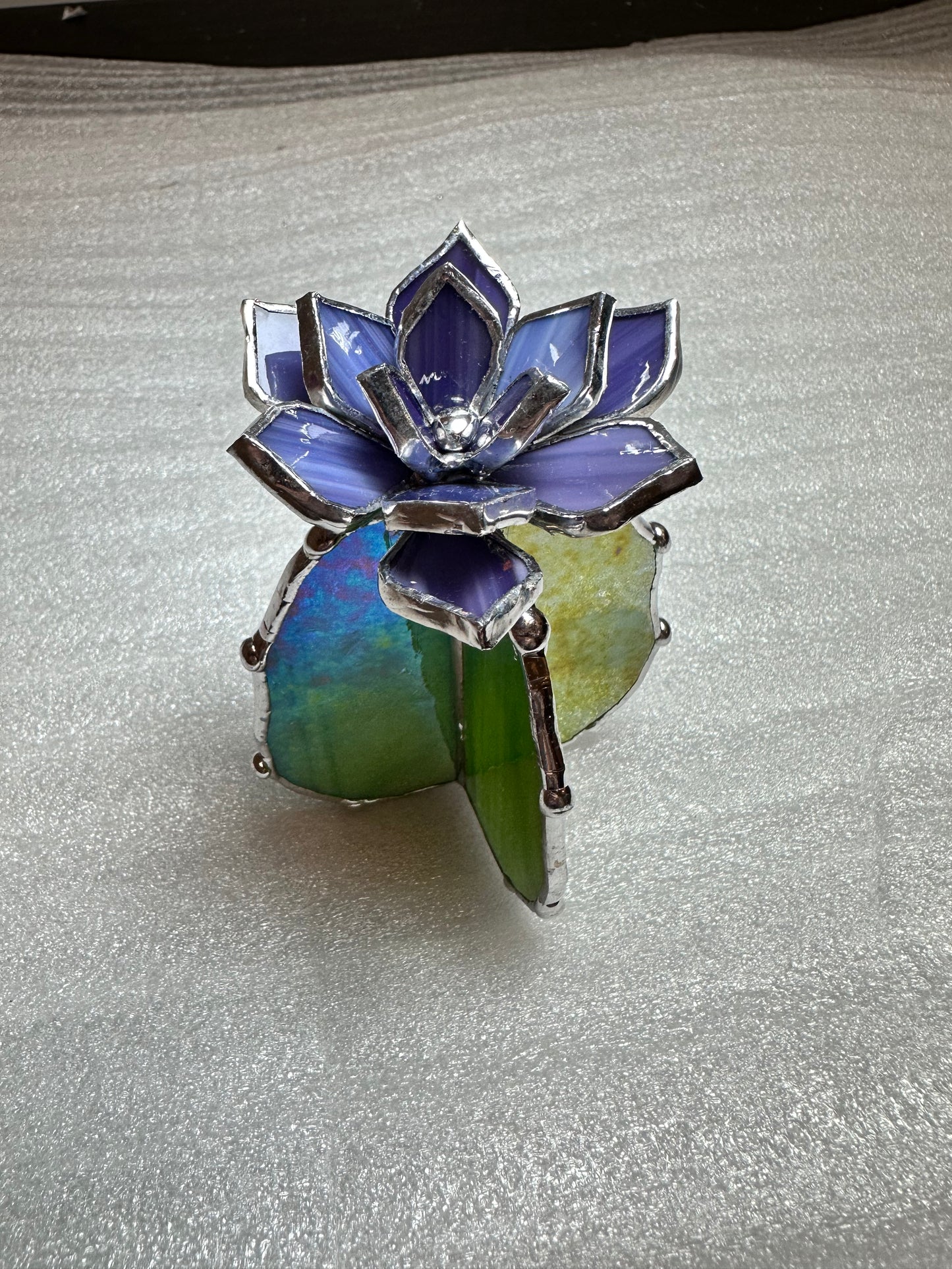 "Cactus Lilac & Green iridescent" Stained glass Succulent 3D Cacti house plant for flower pot Sun catcher glass art wedding Christmas