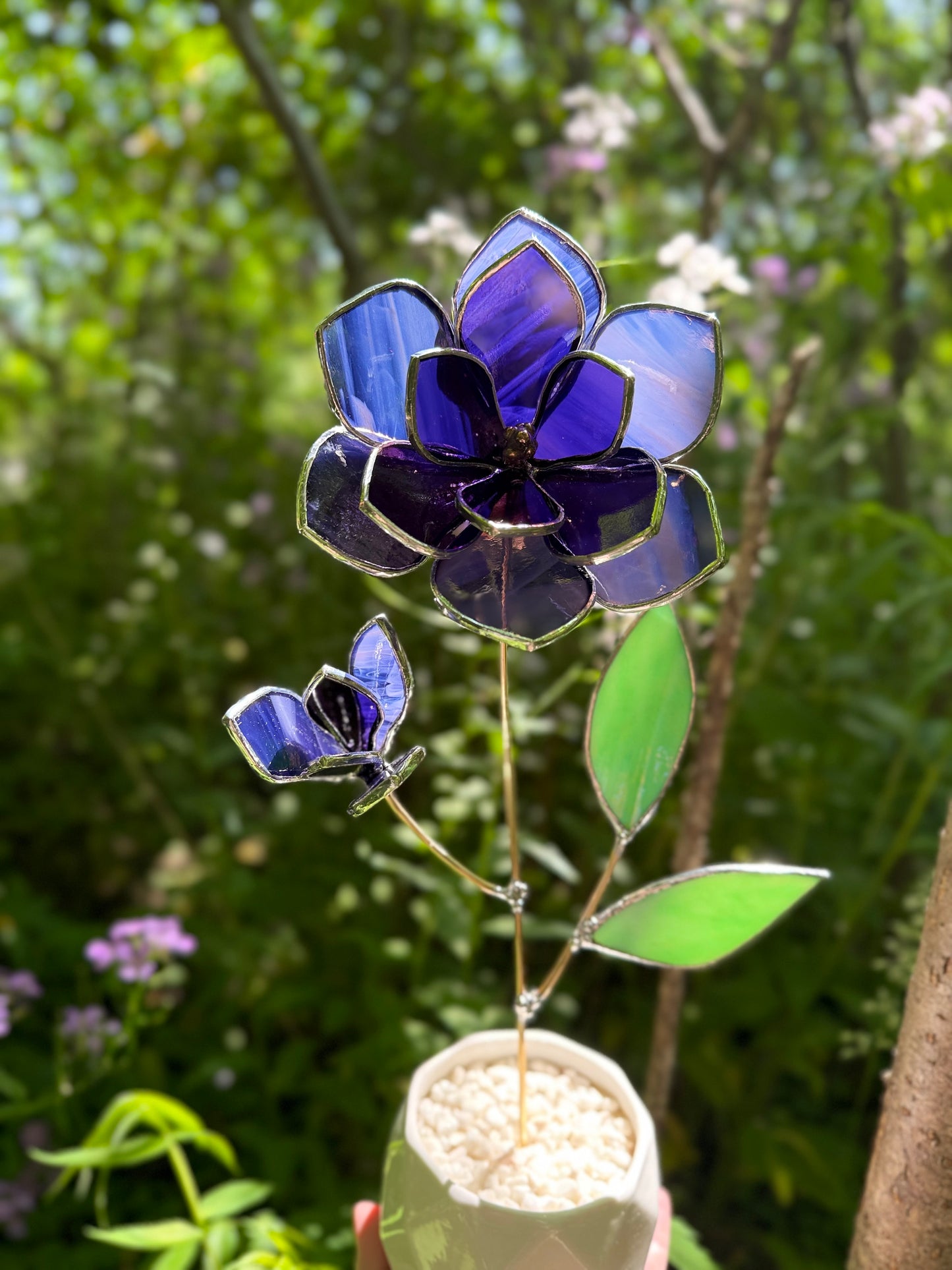 " . Amethyst Magnolia flower with a bud", Stained glass tropical flower 3D, Sun catcher, Table plant decor, wedding Christmas gift
