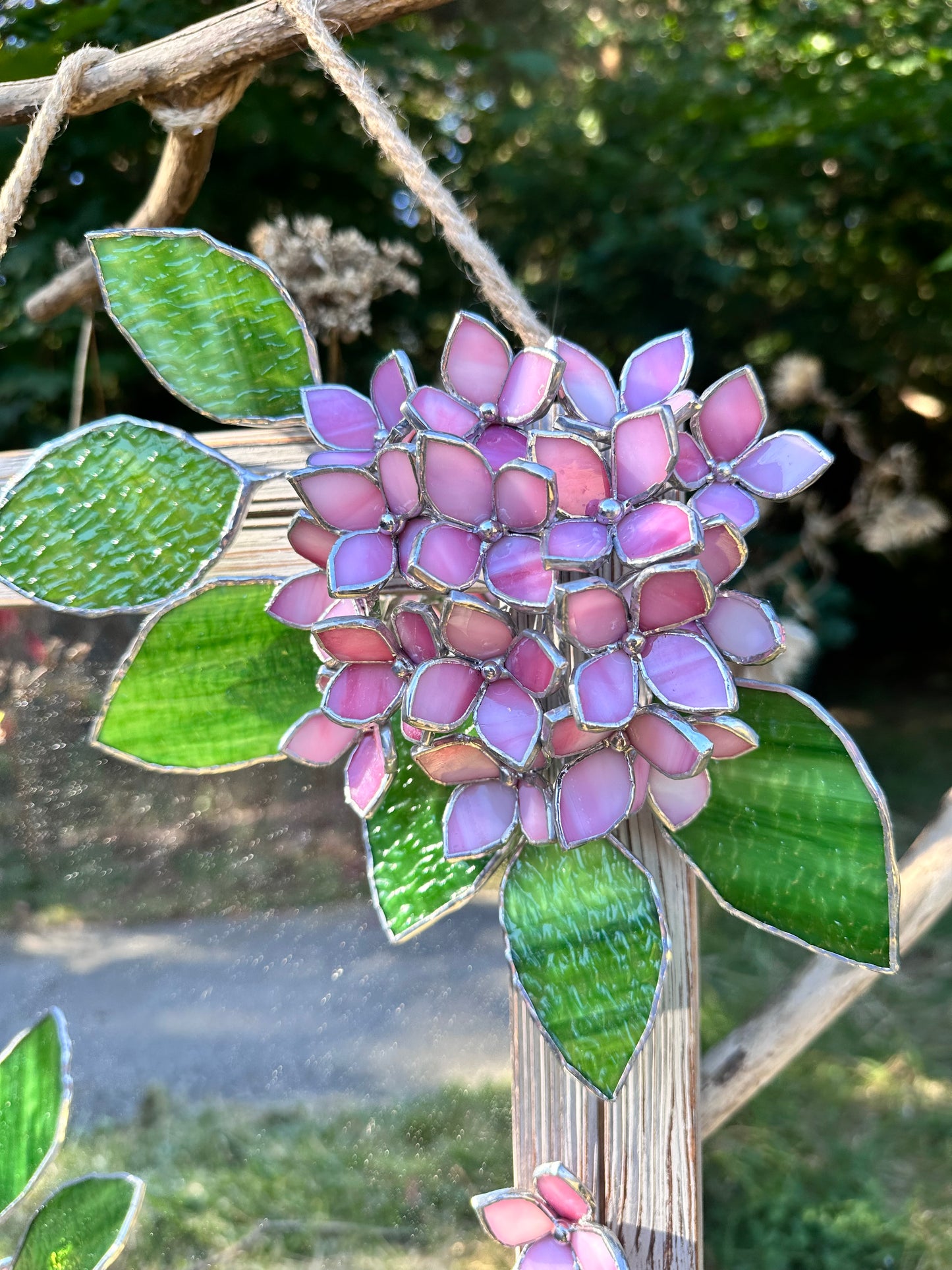 " . Pink Hydrangea Flower Mirror , Stained glass Wedding Wall Decor, Christmas gift, Suncatcher, available