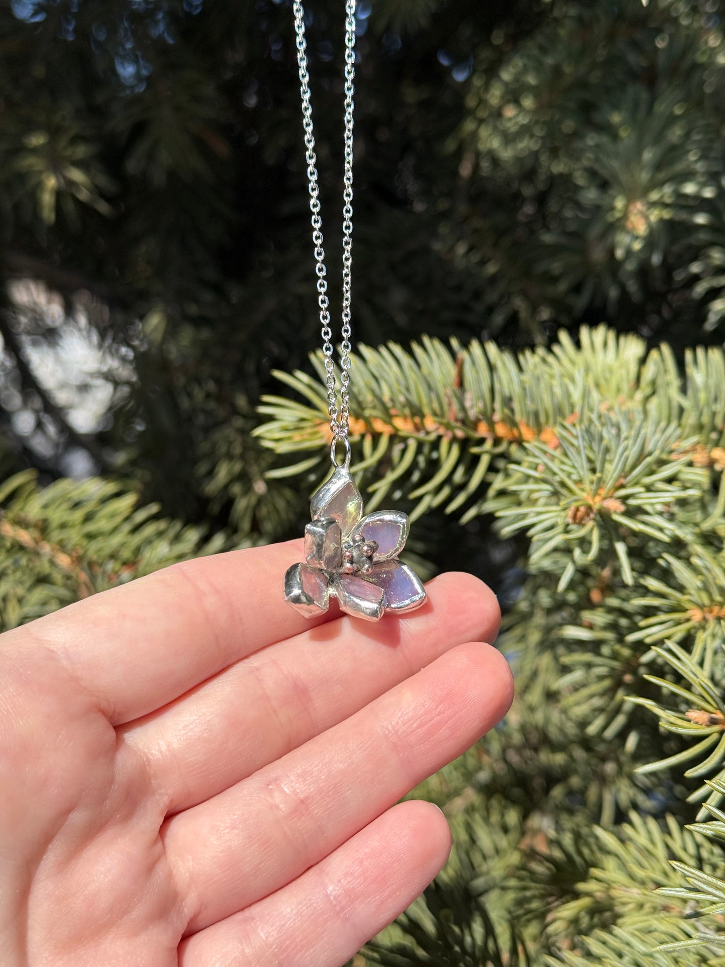 " . Magnolia flower White pearl iridescent Necklace ” Stained glass tropical flower 3D, art jewelry