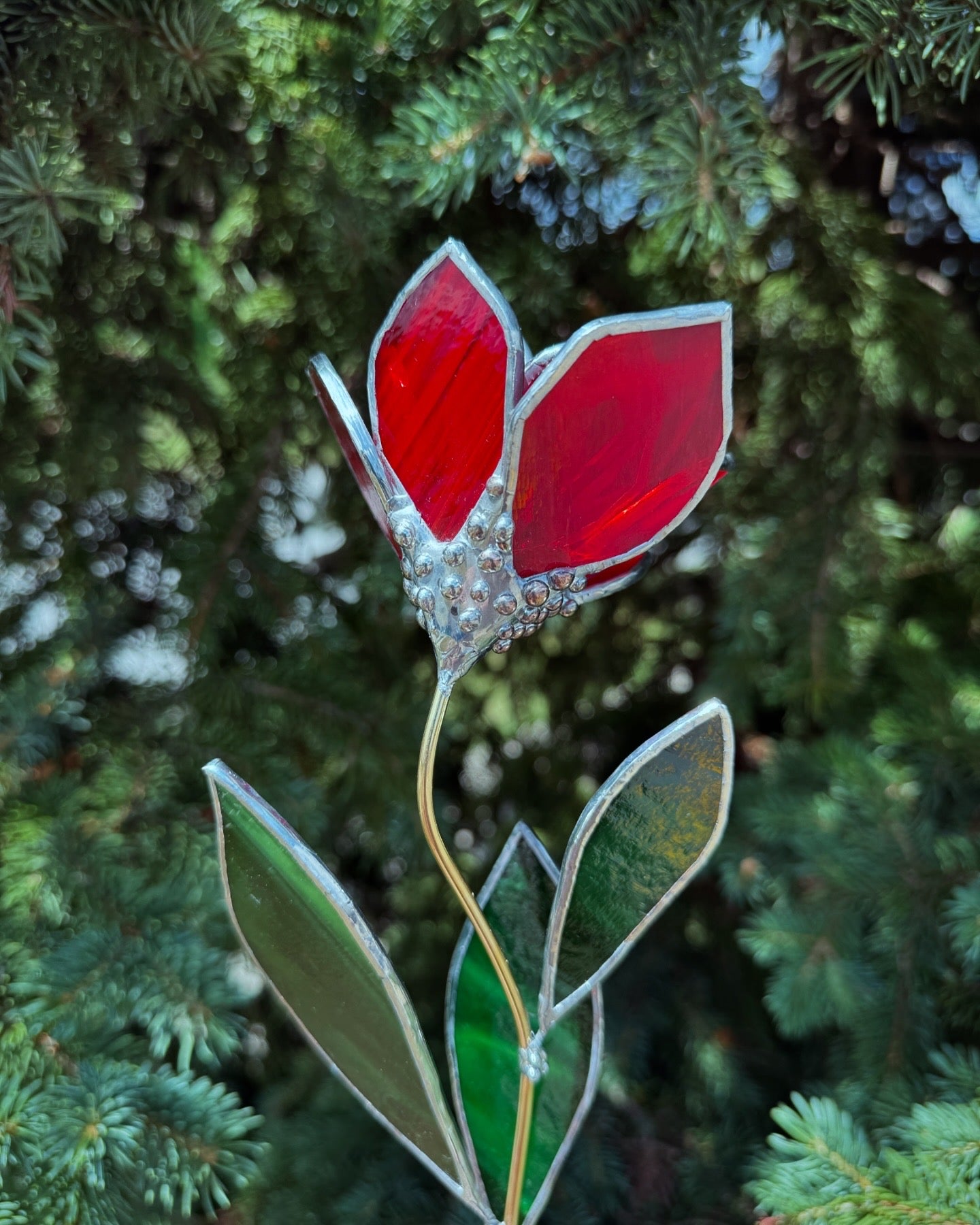 " . Ruby Red Tulip" Stained glass tropical flower Suncatcher 3D, Table plant cactus Home wedding decor, Christmas gift