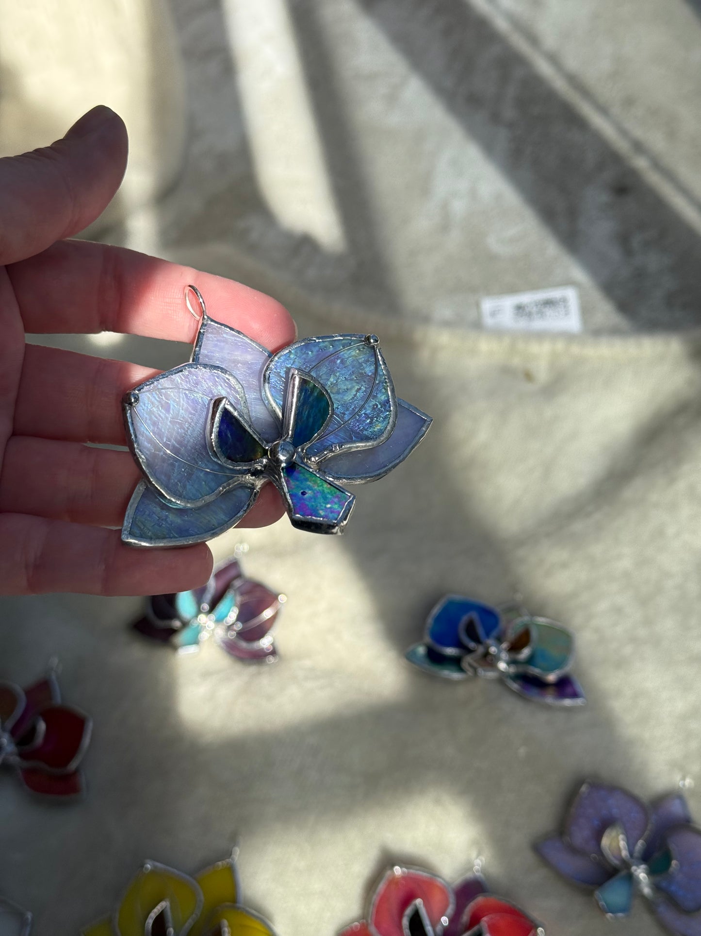 " . Orchid flower Lavender irid, Stained glass Decorative ORNAMENT, Christmas decoration, Suncatcher