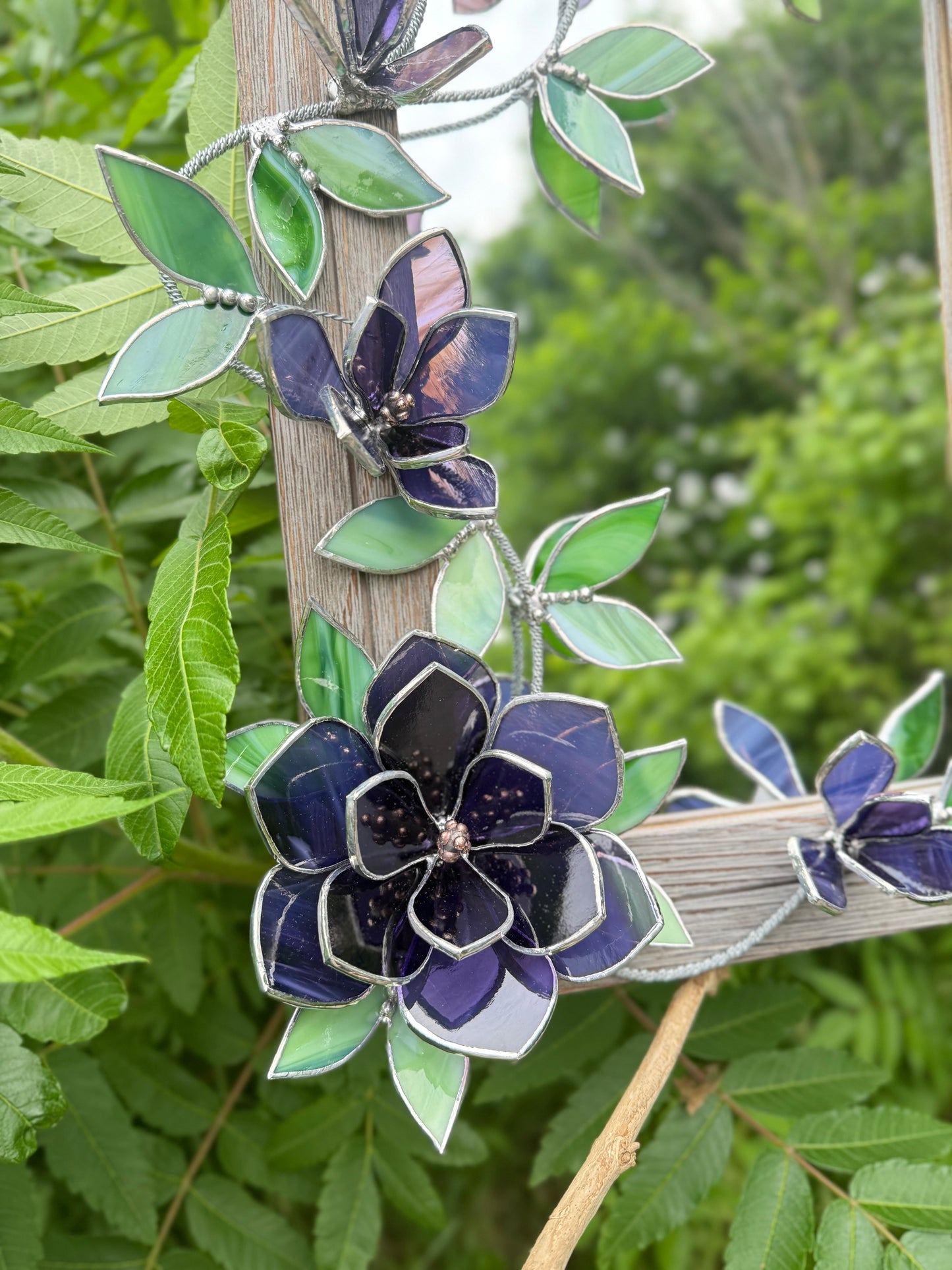 " . Amethyst translucent Magnolia Flower Mirror, Stained glass Wedding Wall Decor Christmas gift, Suncatcher