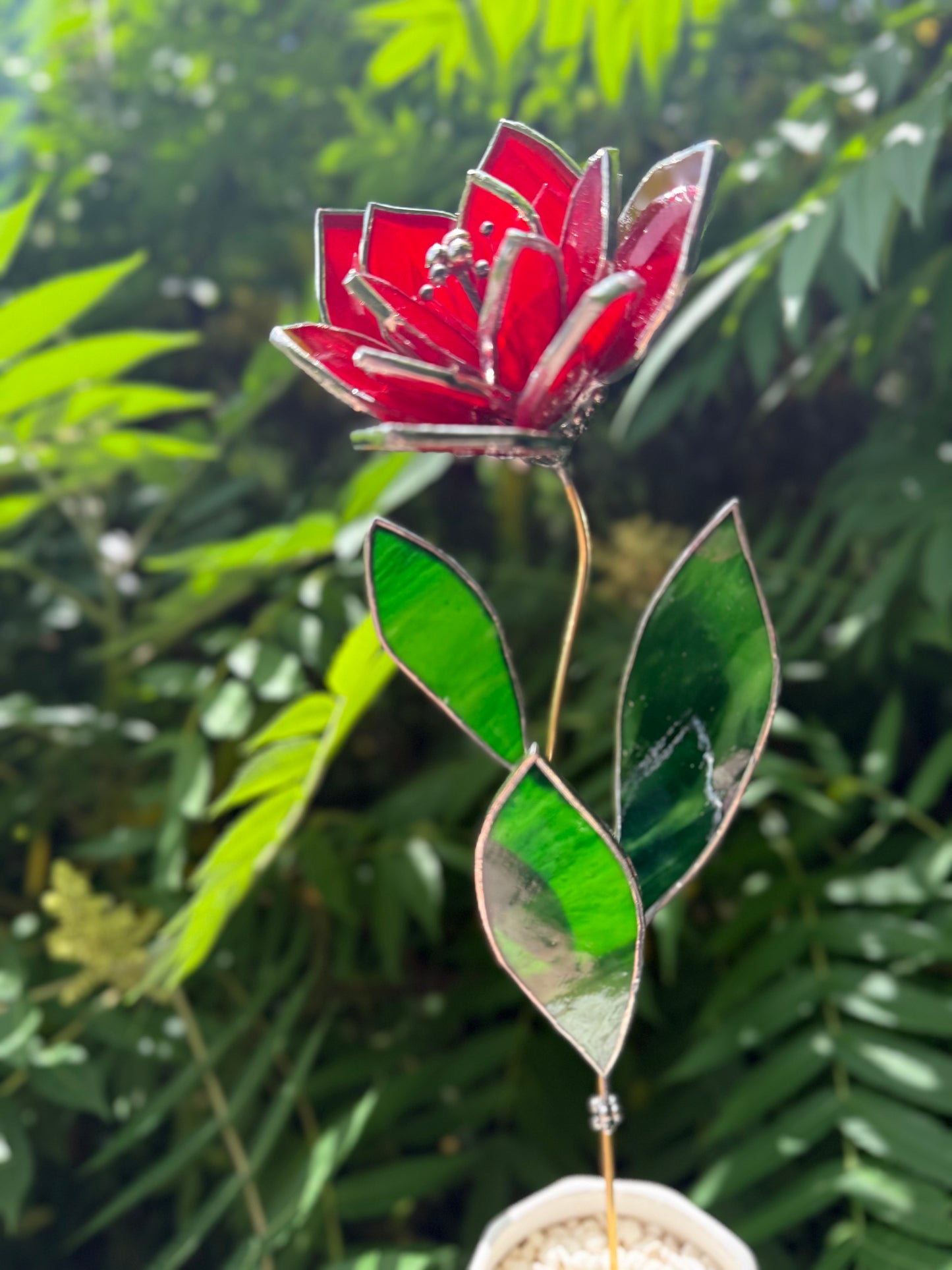 " . Ruby Red Tulip" Stained glass tropical flower Suncatcher 3D, Table plant cactus Home wedding decor, Christmas gift