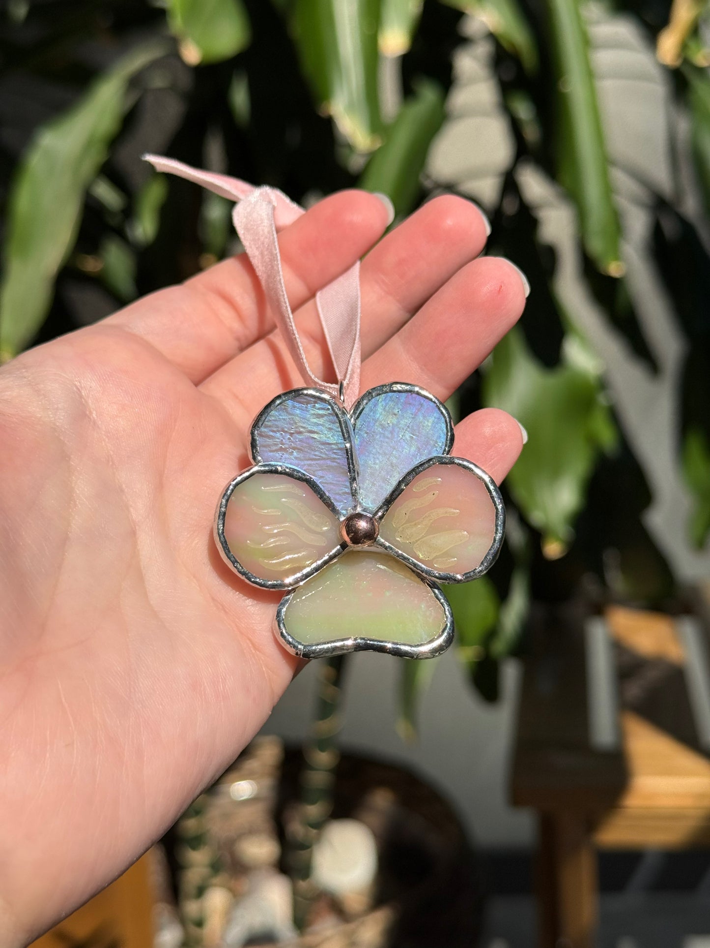 " .  CHOOSE COLOR Decorative ORNAMENT Stained glass Pansy flower, Christmas decoration, Suncatcher