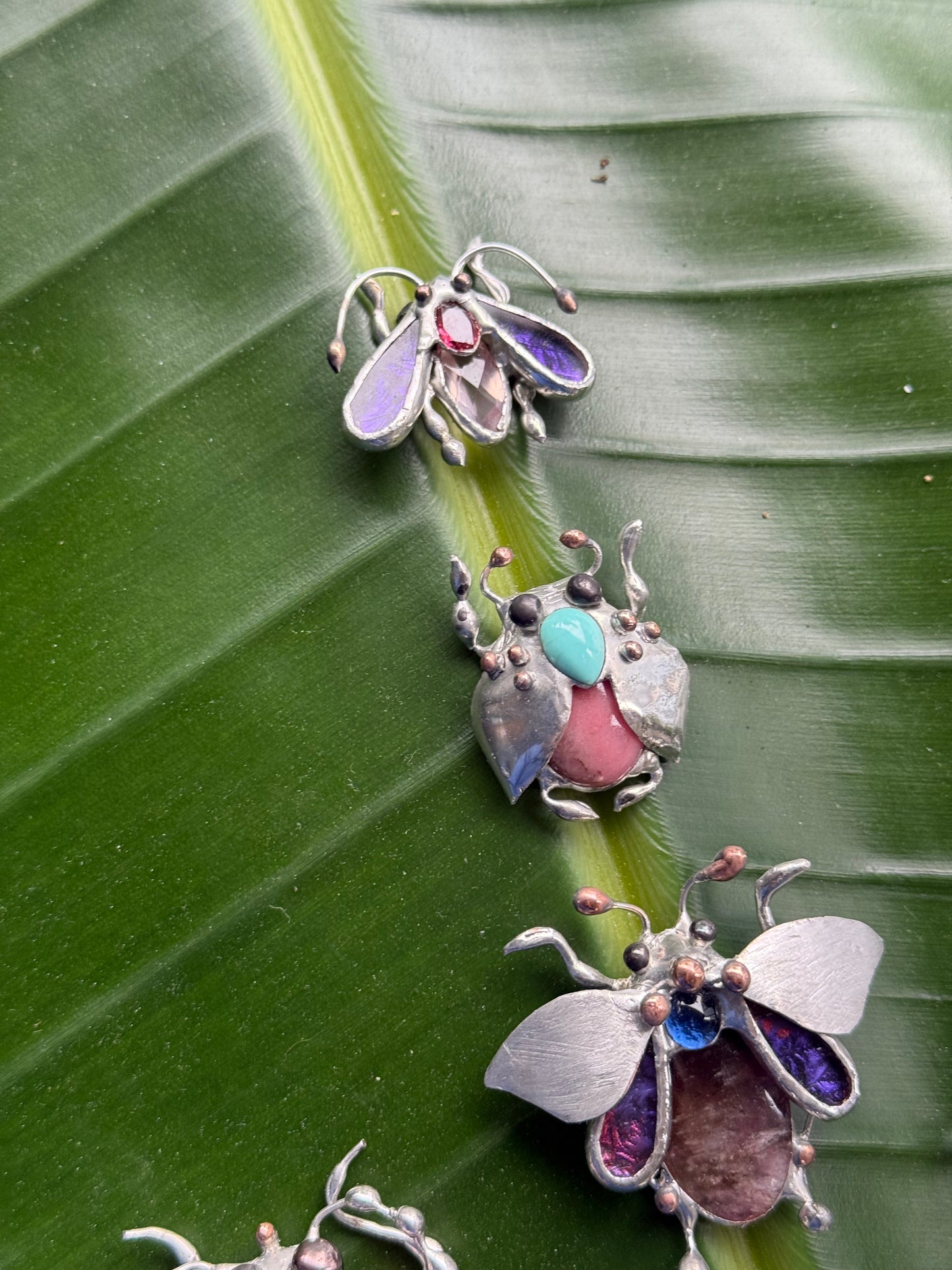 CHOOSE INSECT Brooch or Necklace Beetle with Gemstones, Artisan Jewelry Bug