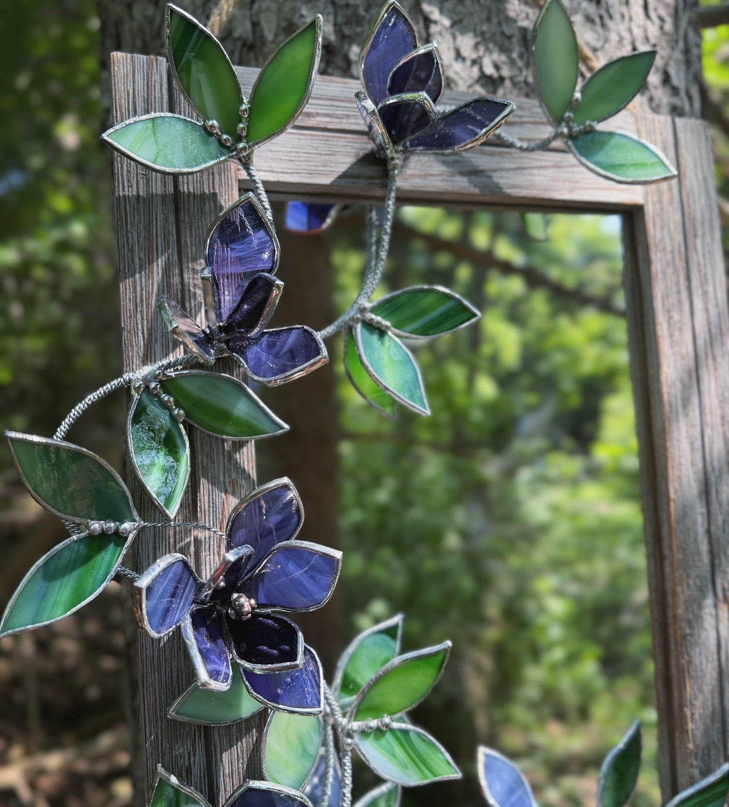 " . Amethyst translucent Magnolia Flower Mirror, Stained glass Wedding Wall Decor Christmas gift, Suncatcher