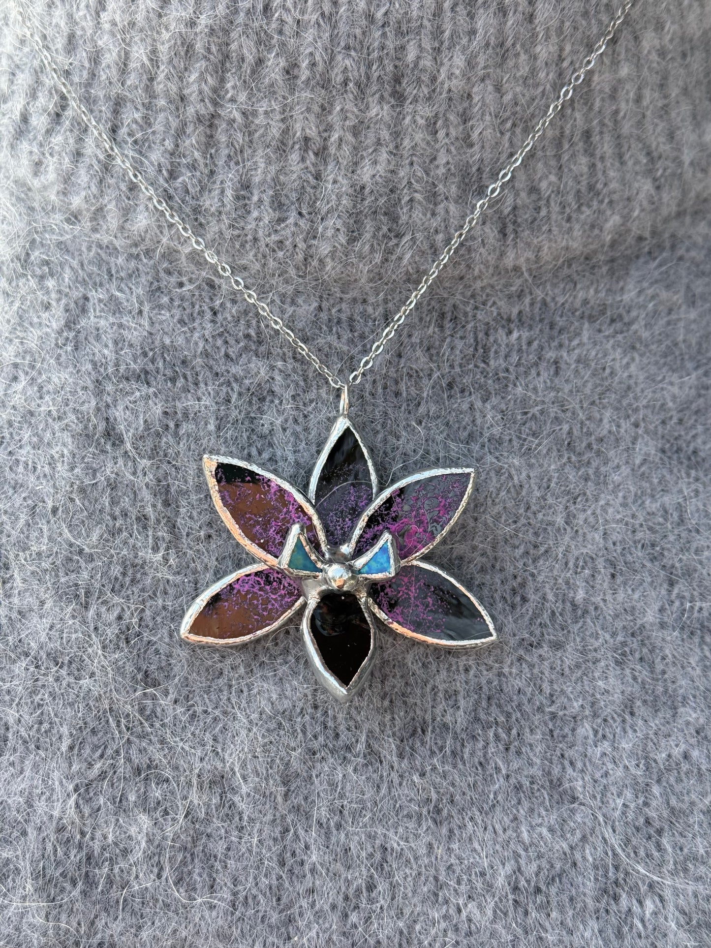 " . Preorder Necklace Tropical Orchid Black tiger” Stained glass tropical flower 3D, art jewelry