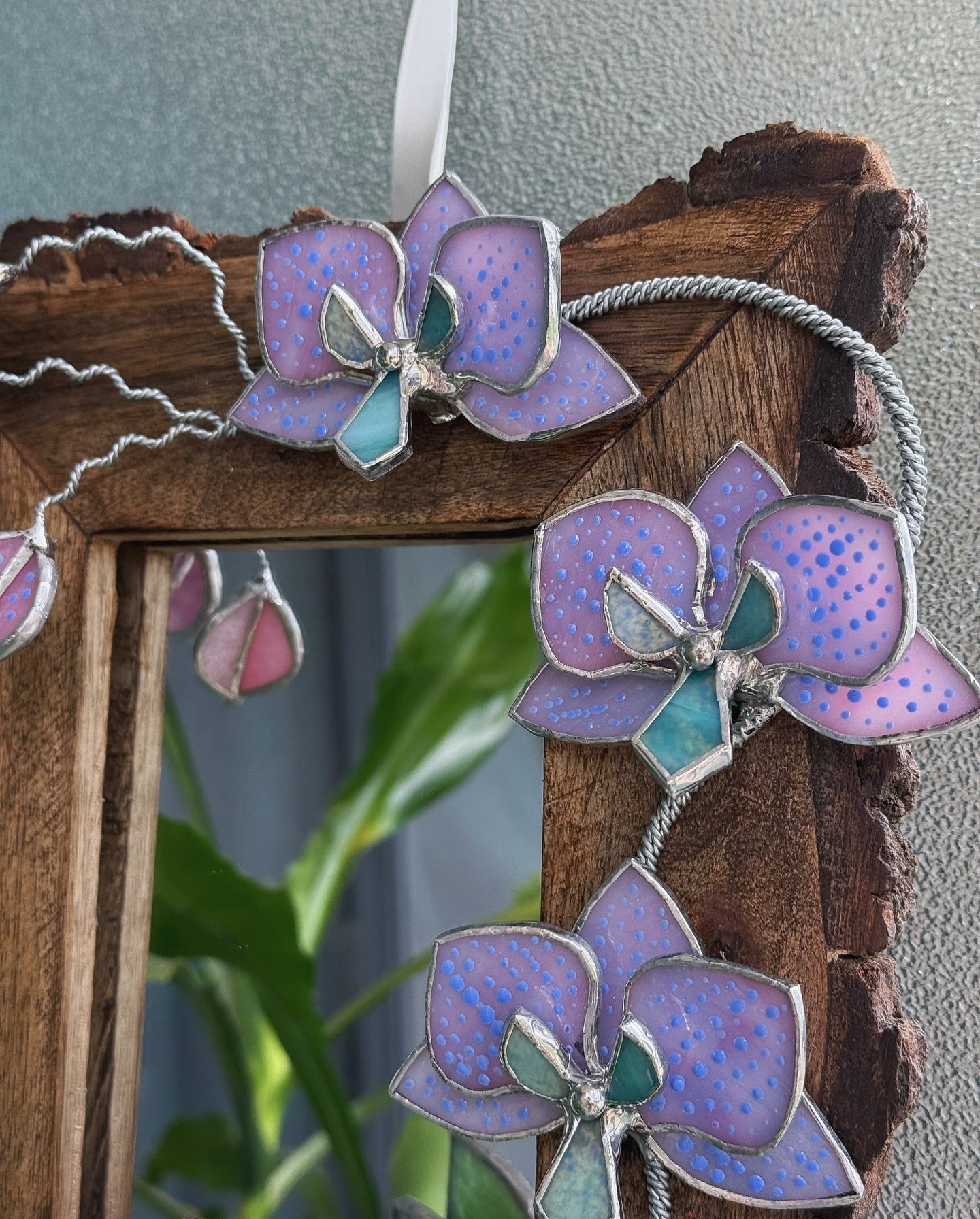 " . Dusty Pink with pattern Orchid Mirror”, Stained glass flower Wall window table decor, Suncatcher, Home wedding Decor, Christmas gift, available sale