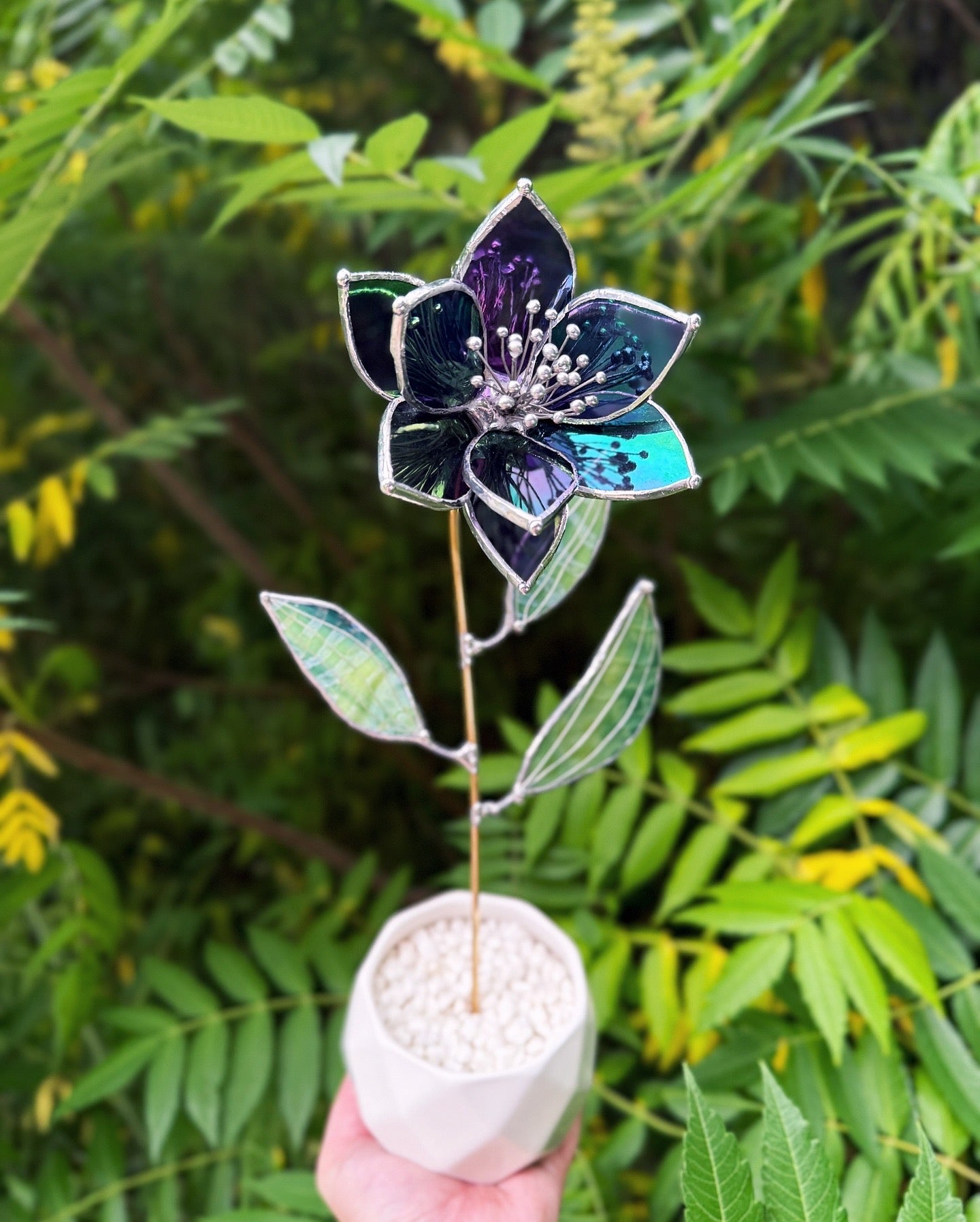 " . Amethyst Ranunculus" Stained glass tropical flower Suncatcher 3D, Table plant cactus Home wedding decor, Christmas gift