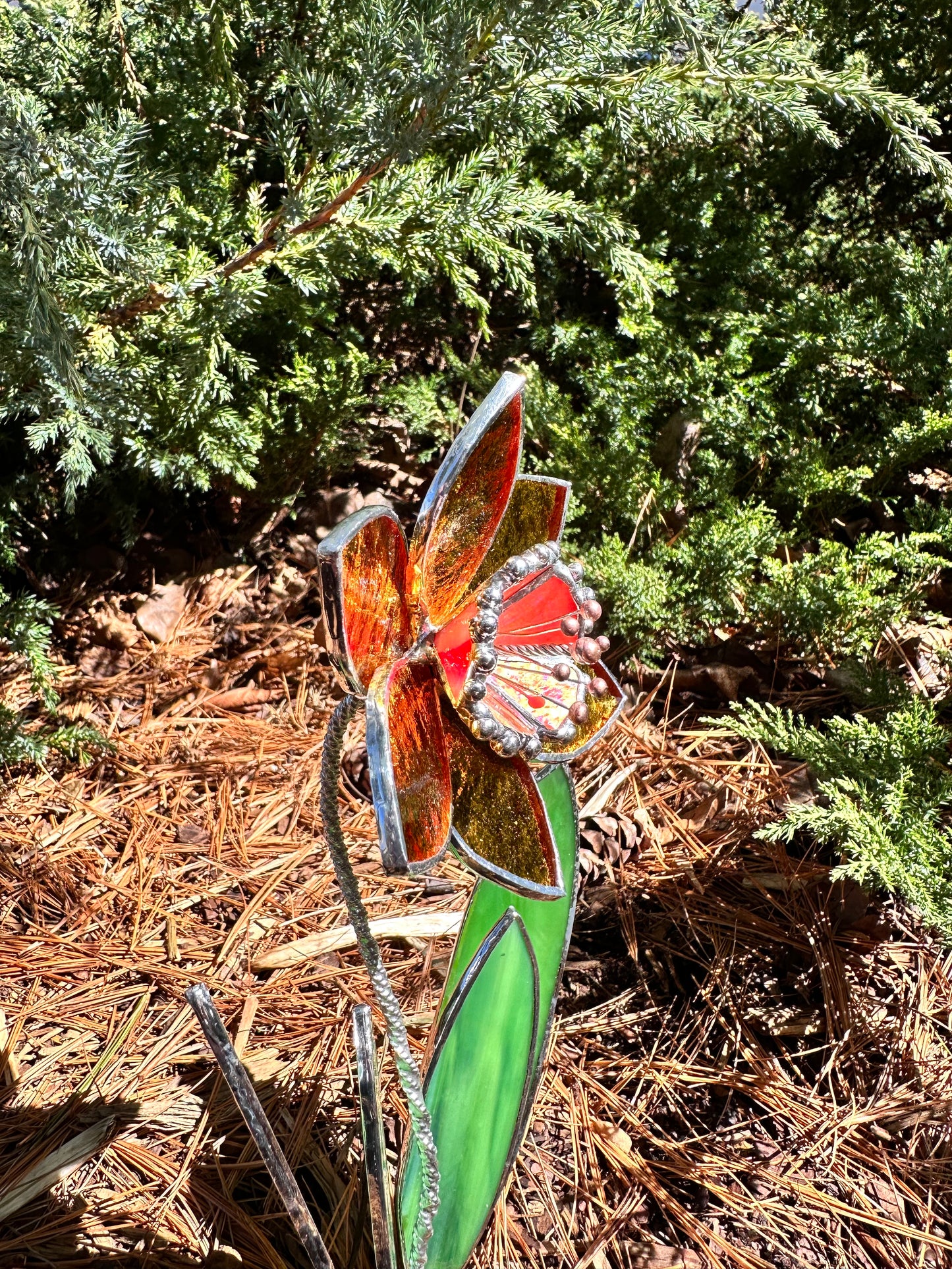 " . Golden Daffodil Flower with pot" Stained glass tropical flower 3D, Sun catcher, Table plant decor, Christmas gift