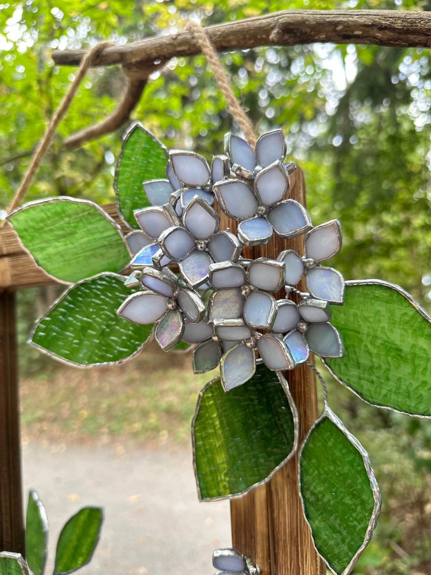 " . Lavender light blue iridescent Hydrangea Flower Mirror, Stained glass Wedding Wall Decor, Christmas gift, Suncatcher