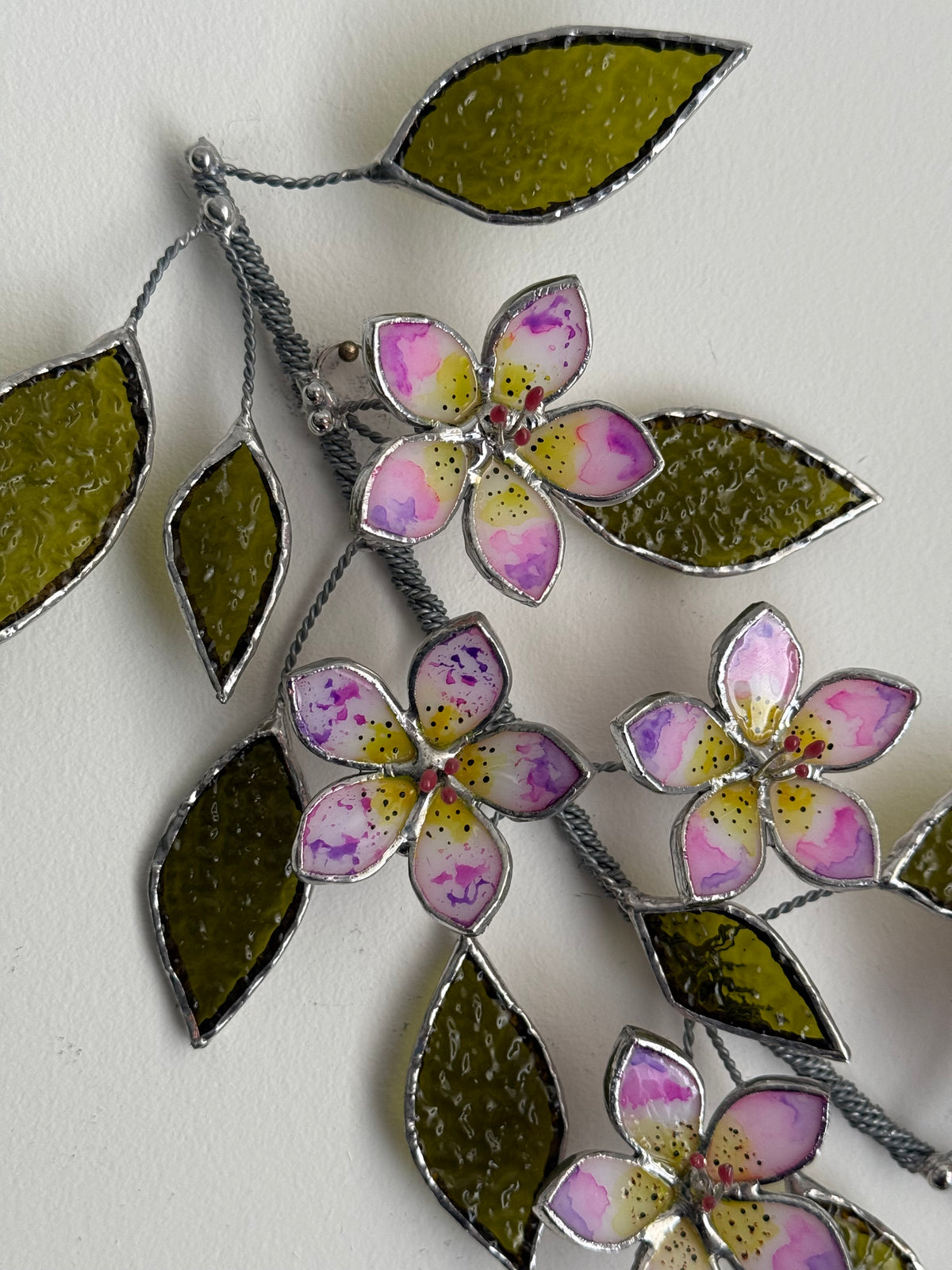 Tropical Flowers Branch Stained Glass Wall Decor, Glass Suncatcher Wall Decor
