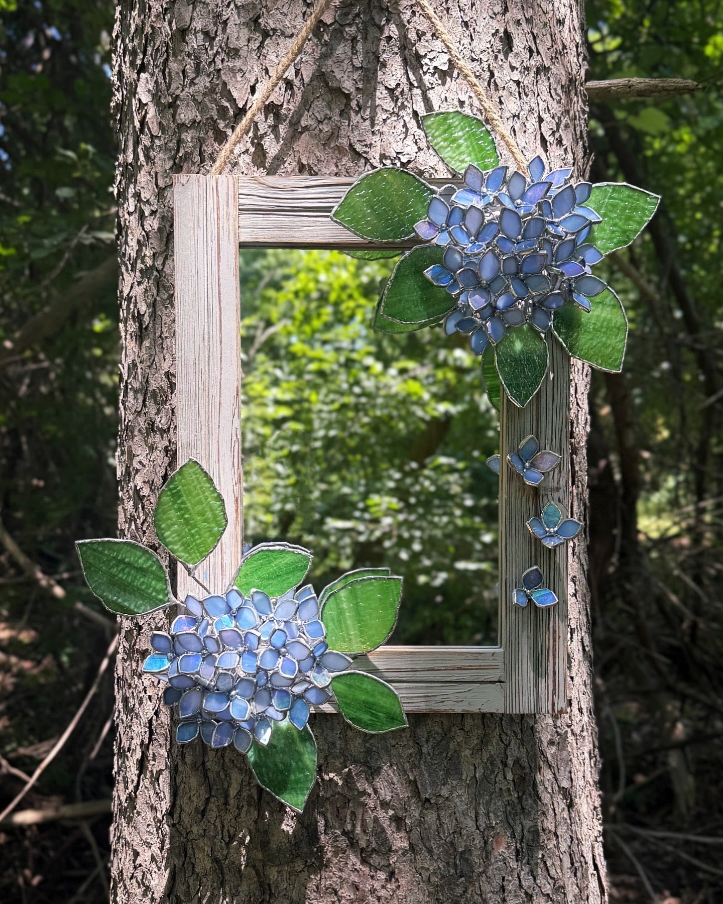 " . Amethyst Blue lavender iridescent Hydrangea Flower Mirror, Stained glass Wedding Wall Decor, Christmas gift, Suncatcher