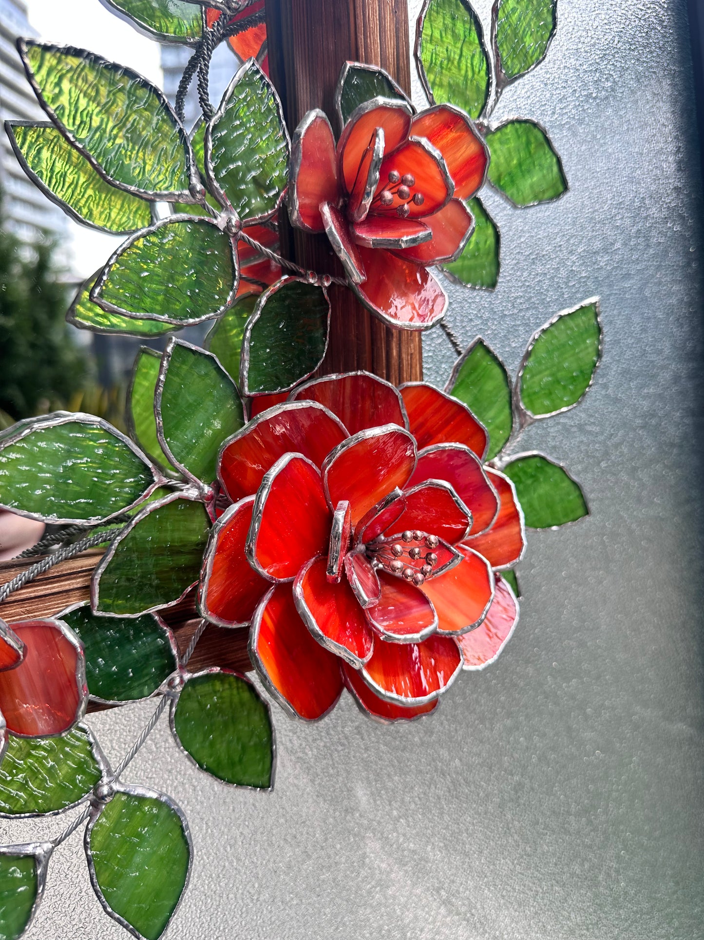 " .Flower Mirror Red Roses, Stained glass Wedding Wall Decor Christmas gift, Suncatcher, available