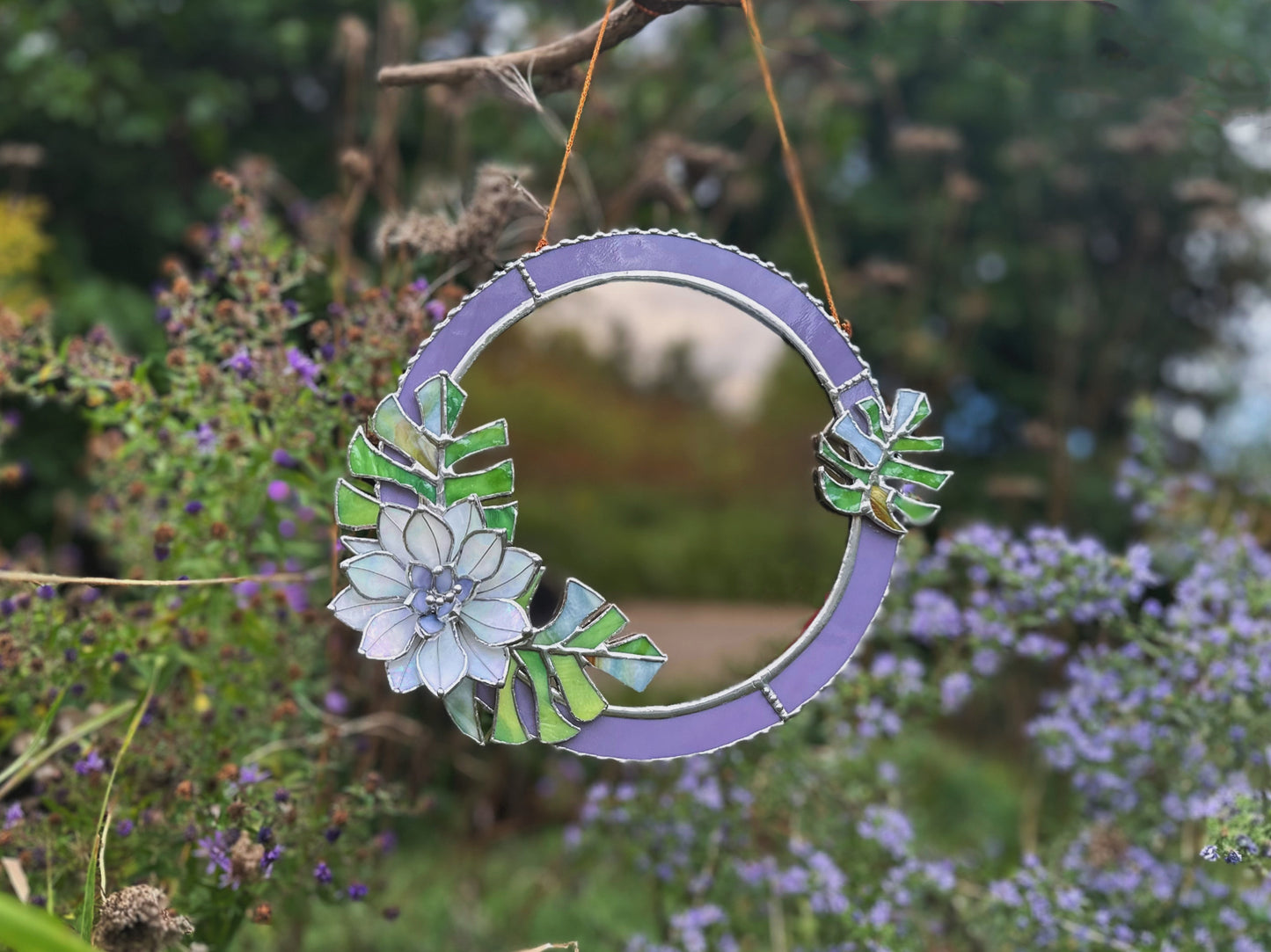 " . Blooming Monstera' Stained glass flower Mirror, Suncatcher, Art