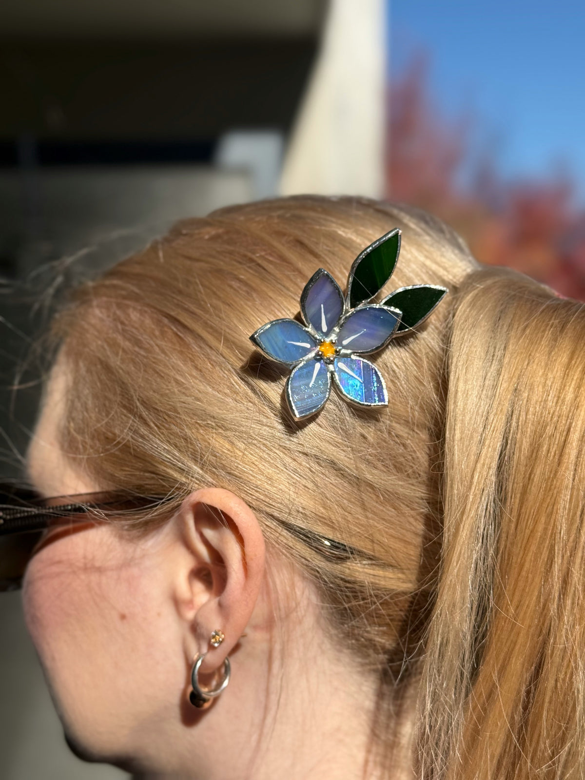Hair Comb Stained Glass Forget Me Not Flower CHOOSE COLOR Handmade Accessories