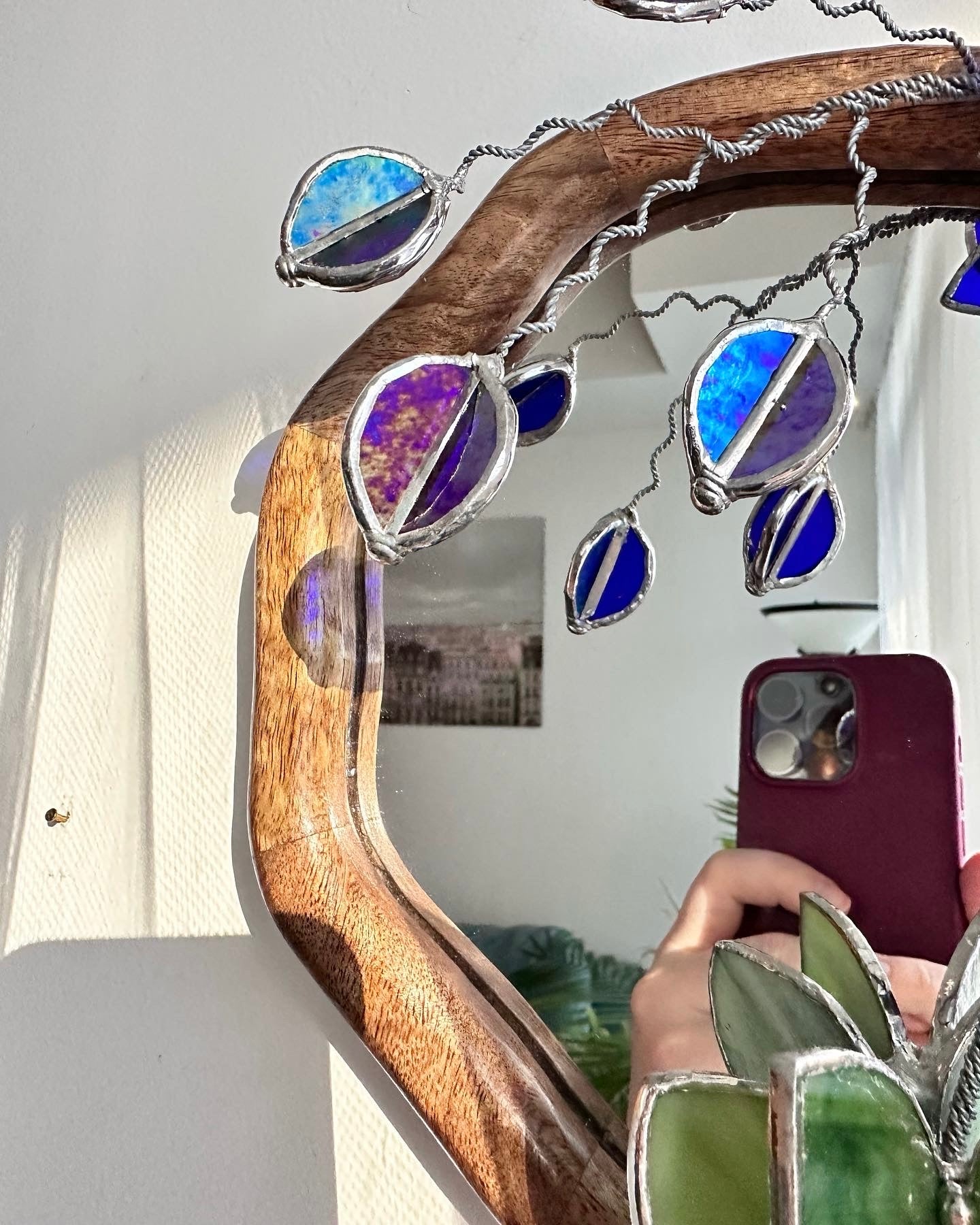 " . Amethyst gold luminescent Orchid Mirror”, Stained glass flower Wall decor, Suncatcher, Home wedding Decor, Christmas gift