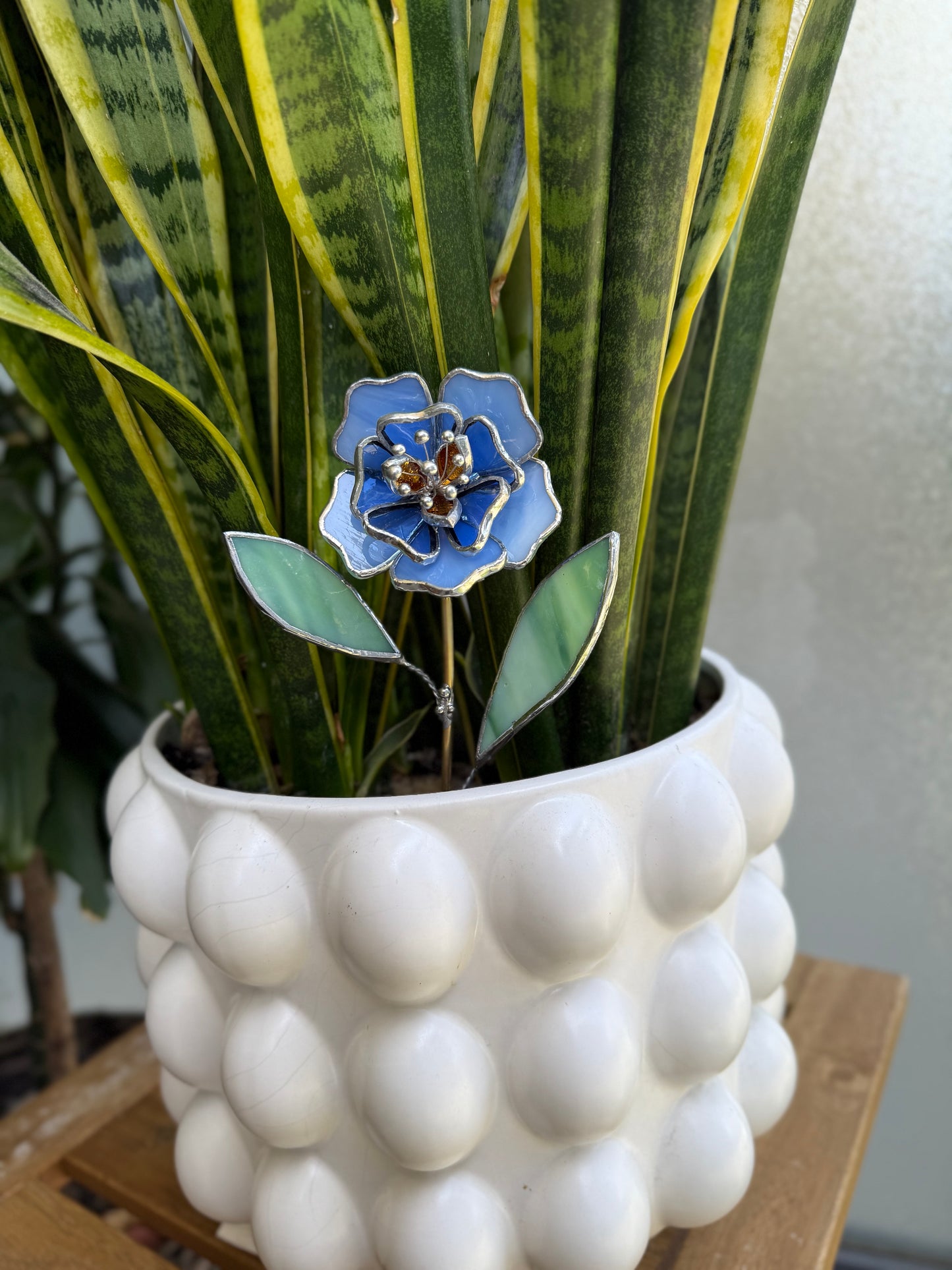 " . Blue Peony flower stick, Plant stake no pot” Stained glass tropical flower 3D, Sun catcher, Table plant, Garden stick, Outdoor and gardening decor