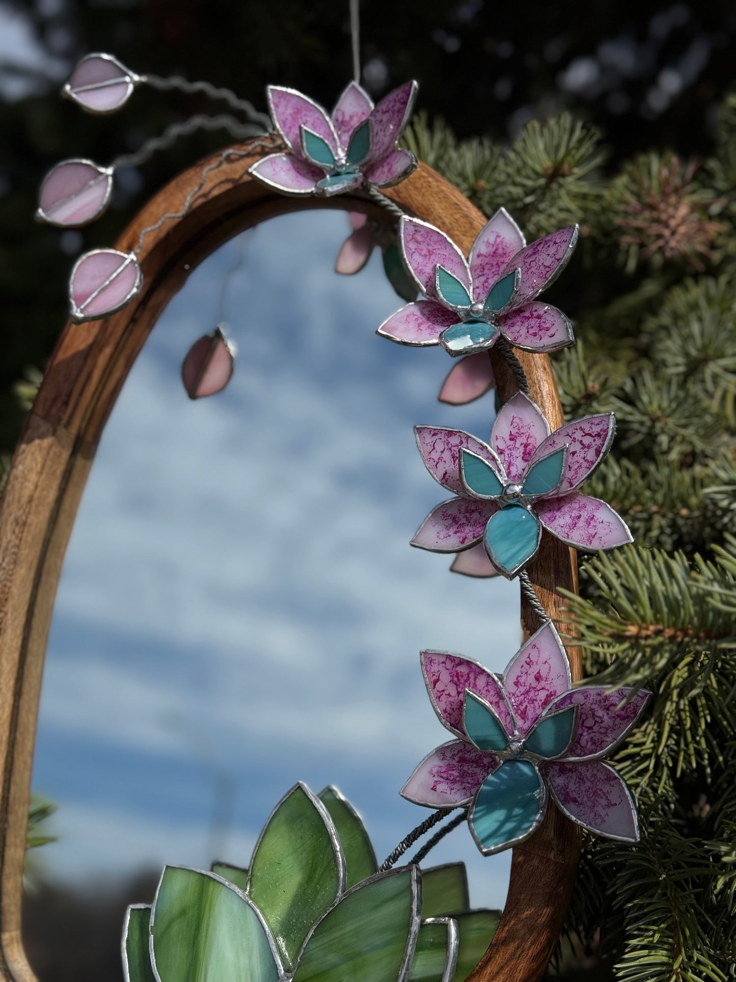 " .Baby Pink Tiger Orchid Mirror”, Stained glass flower Wall decor, Suncatcher, Home wedding Decor, Christmas gift, available SALE