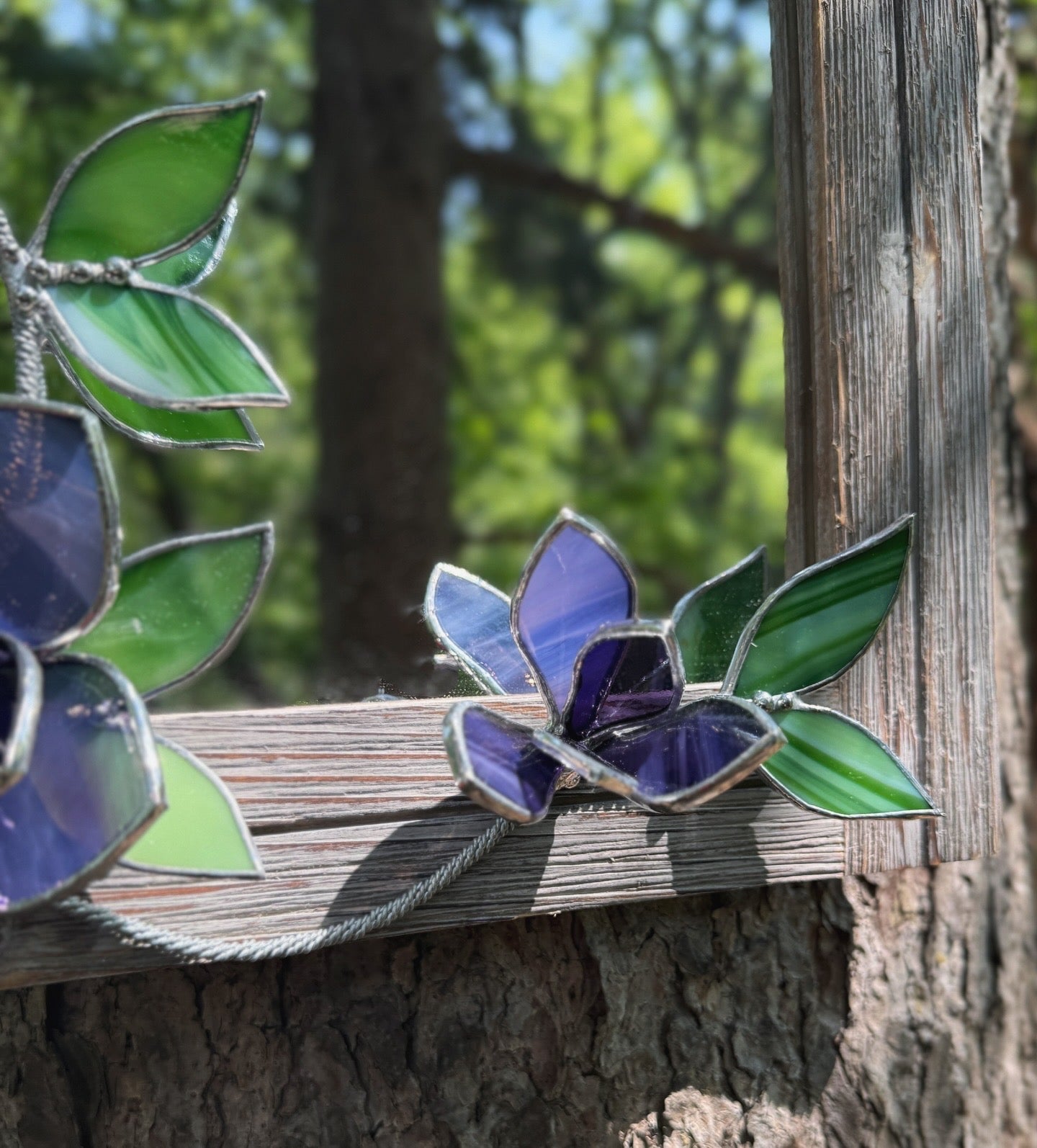 " . Amethyst translucent Magnolia Flower Mirror, Stained glass Wedding Wall Decor Christmas gift, Suncatcher