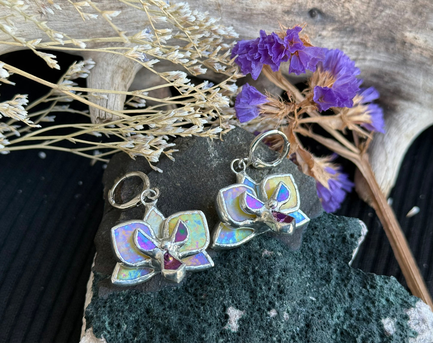 " . CHOOSE COLOR “EARRINGS Orchid flower” Stained glass tropical flower 3D, art jewelry