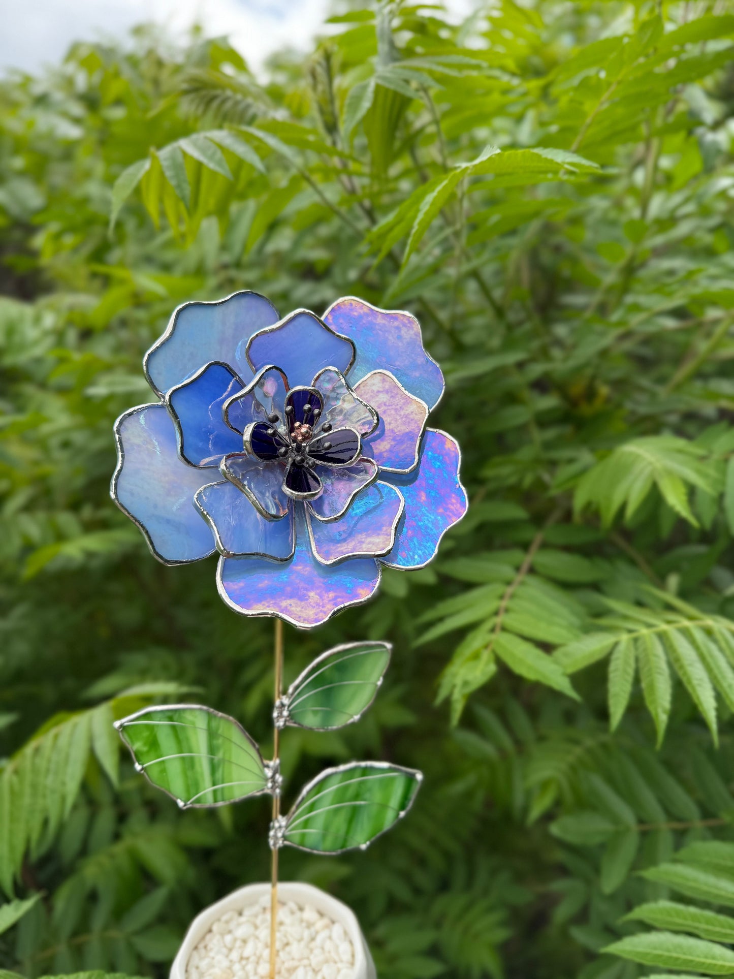 " . Blue lavender Peony Iridescent" Stained glass tropical flower 3D, Sun catcher, Table plant, Garden stake, wedding decor, Christmas gift, available new