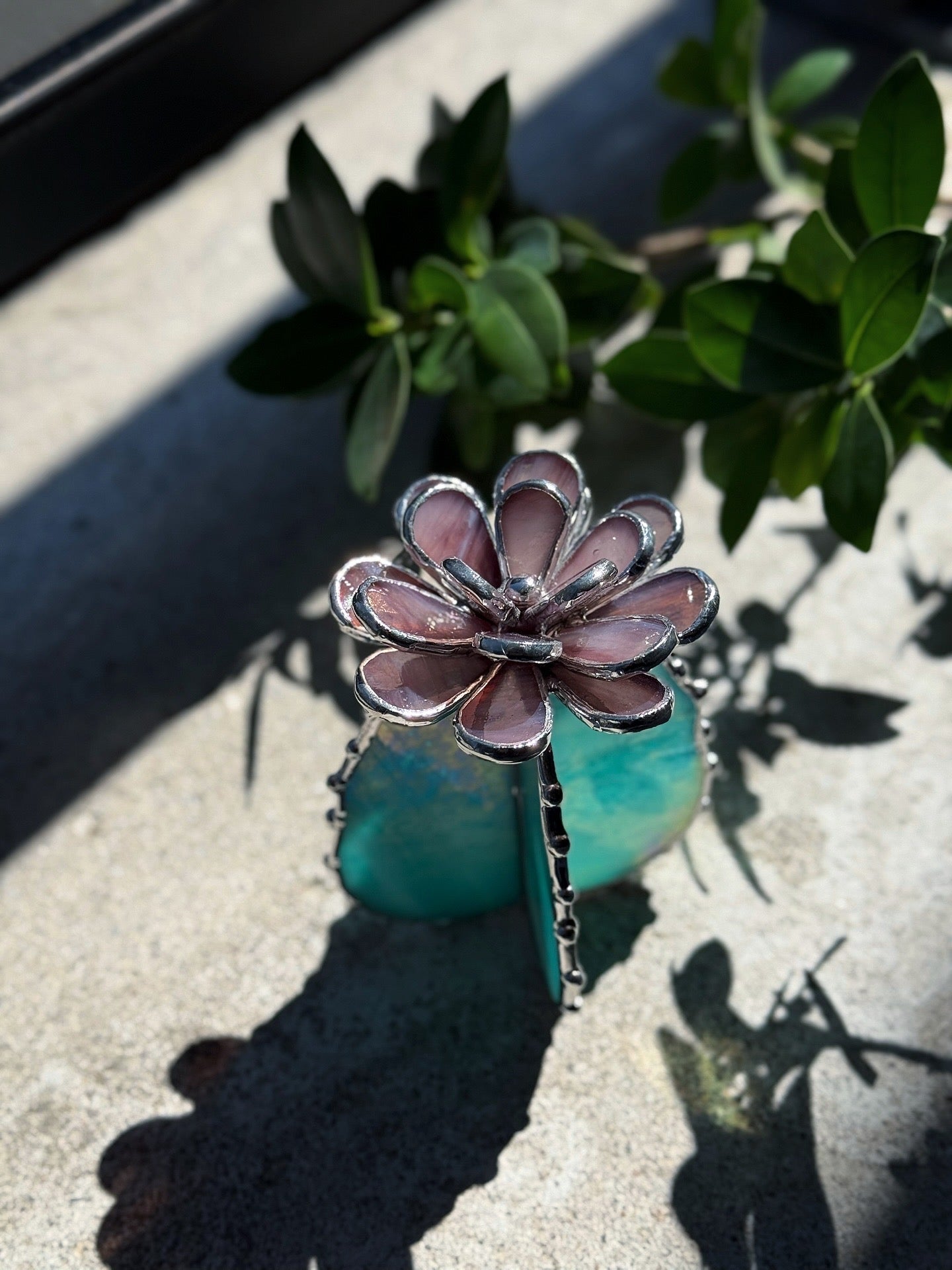 "Cactus XL Purple Turquoise Iridescent", Stained glass Succulent 3D, Cacti, house plant for flower pot, Sun catcher, glass art