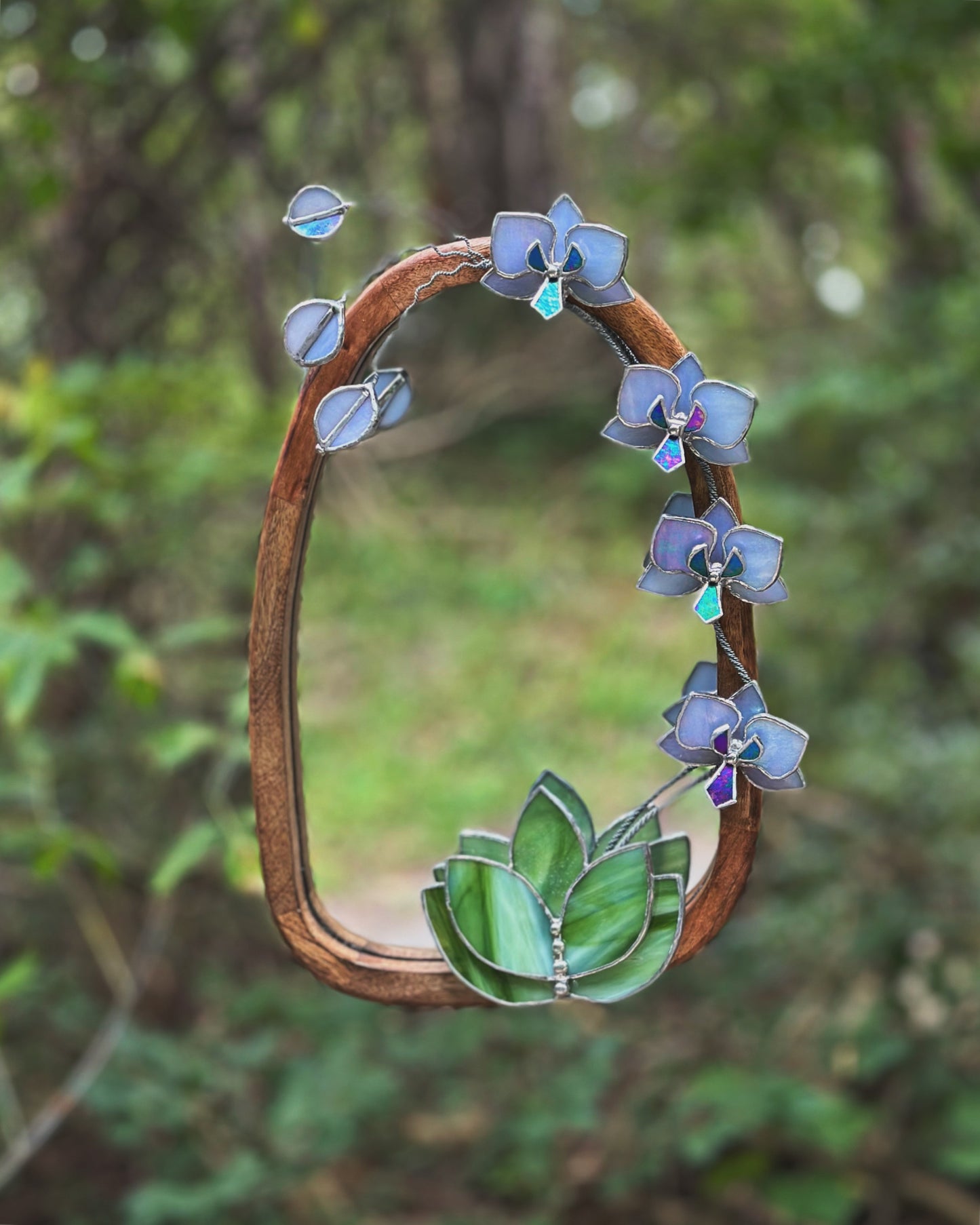 " .Lavender iridescent Orchid Mirror”, Stained glass flower Wall decor, Suncatcher, Home wedding Decor, Christmas gift